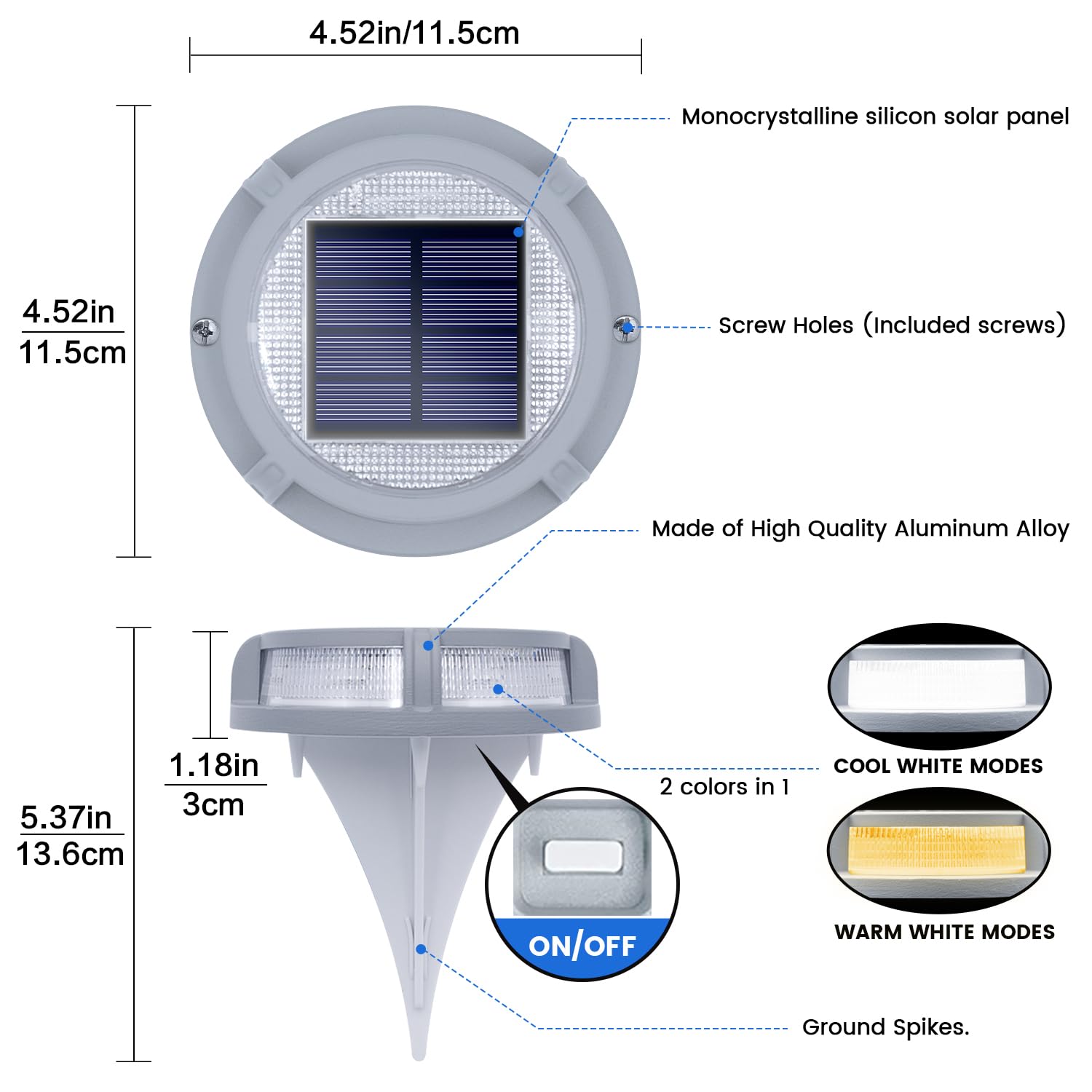 SIEDiNLAR Solar Deck Lights Outdoor 2 Modes 16 LEDs Dock Light Driveway Markers Solar Powered Waterproof for Ground Step Pathway