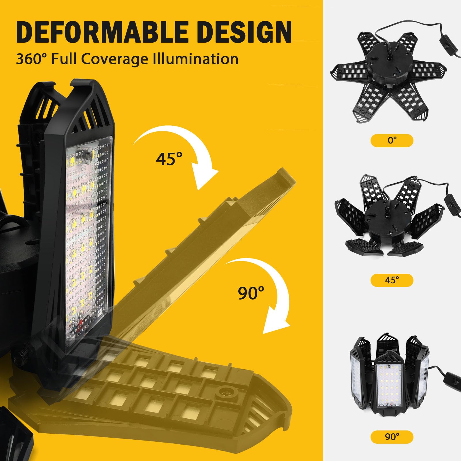 LIVOWALNY LED Work Light for Dewalt 20V Battery - 68W 6800LM Garage Flood Light with 6+1 Deformable Panels