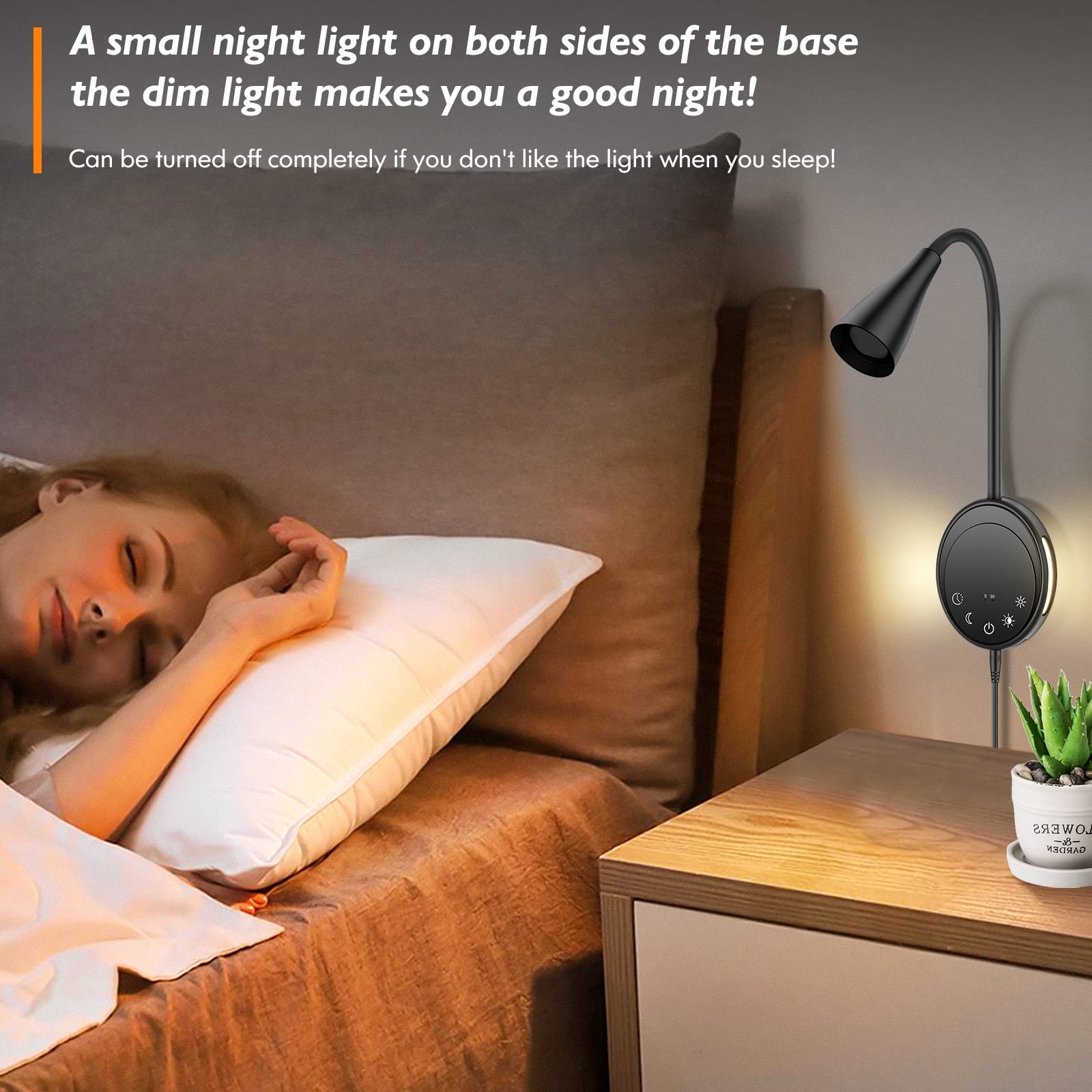 Sankedou Wall Mounted Reading Light, Bedside Headboard Lights With 5 Dimming & Color Temperature, Usb Output, Night Light & Time