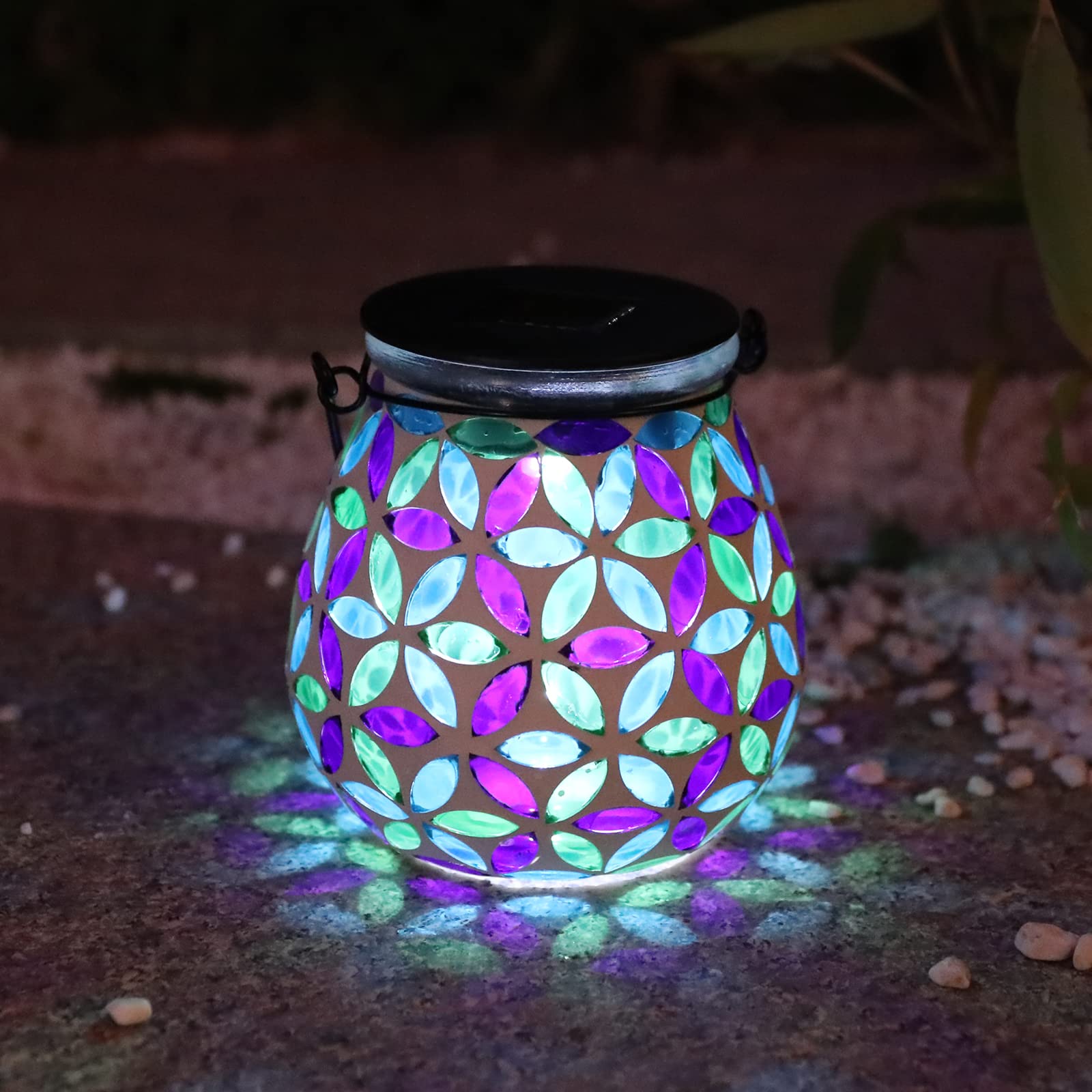 Afirst Mosaic Solar Lantern - Glass Hanging Light, Waterproof, Kaleidoscope, Model 4428731