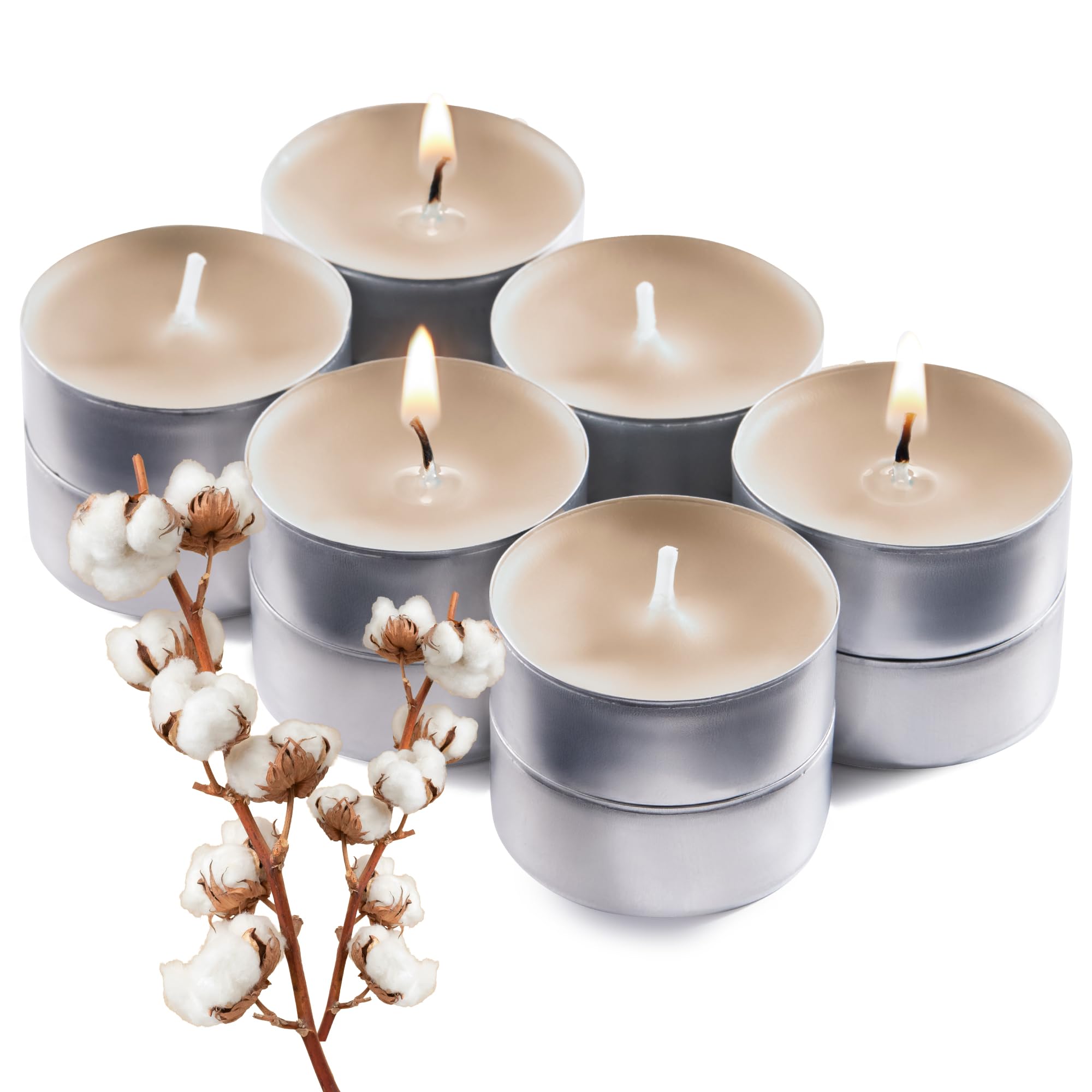 Beige Scented Tealight Candles - Pack of 12 Scented Tea Light Candles with Long Lasting Aromas - Cotton Blossom Fragranced Beige Tealight Candles - 4 Hour Burn Time