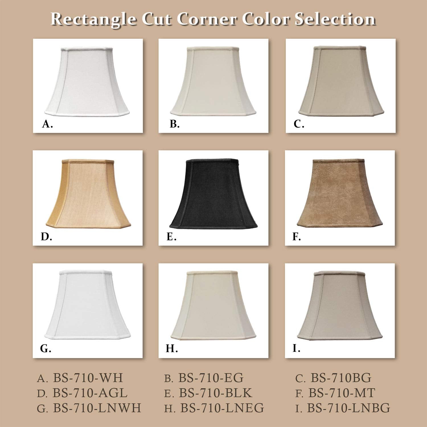 Royal Designs Rectangle Cut Corner Lamp Shade, Silk, (6 x 8) x (9 x 14) x 10.5, Eggshell, Model BS-710-14EG