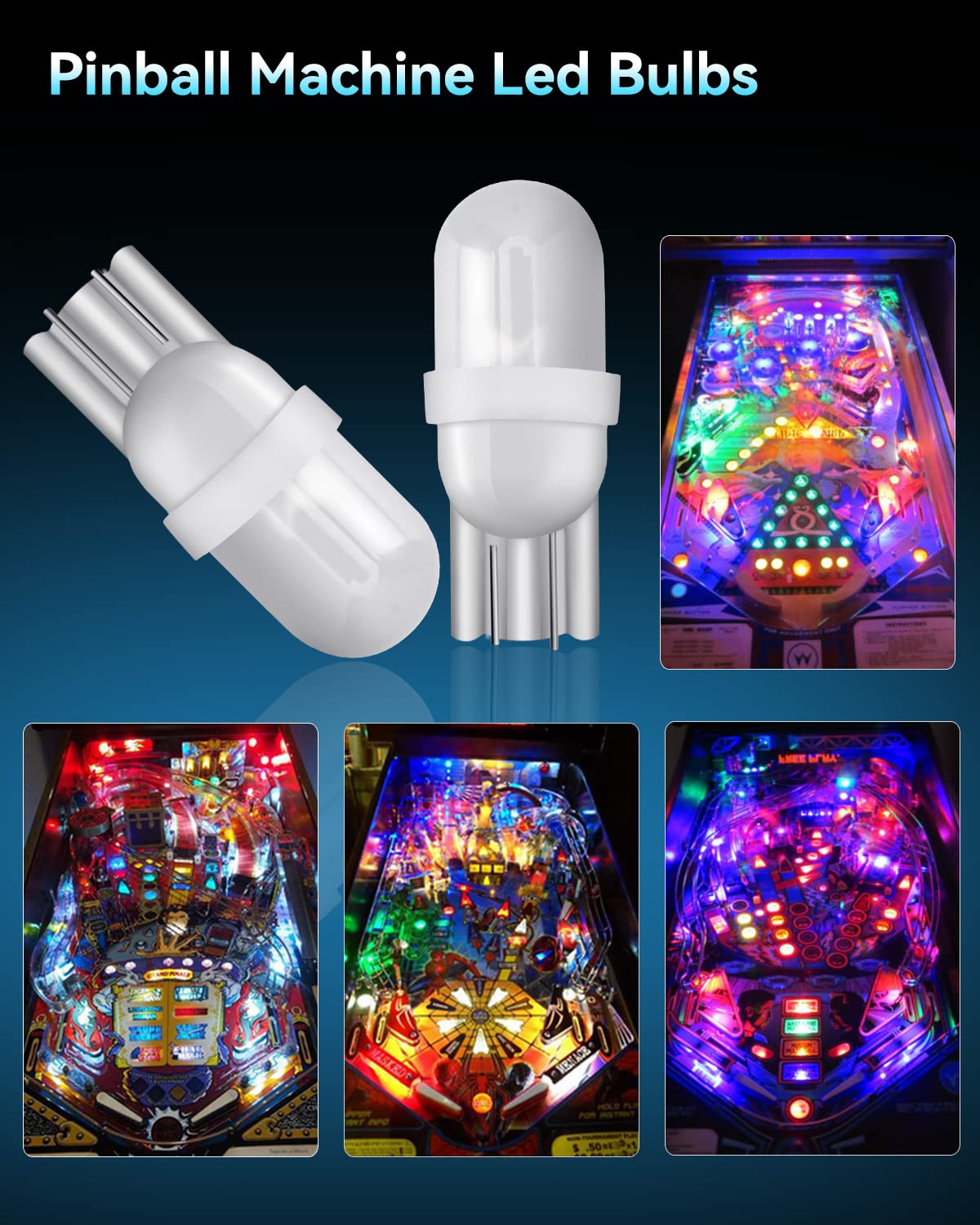 Keiurot 555 Bulb 6V 6.3V White Led For Pinball Machines, Nonpolarity, Pack