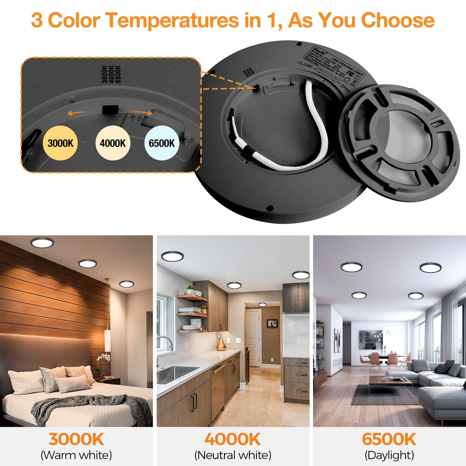 2Pack Led Flush Mount Ceiling Light Fixture, 3000K-4000K-6500K & 100W Equivalent Modern Kitchen Ceiling Lamp 15W 1500Lm 7.5 Inch