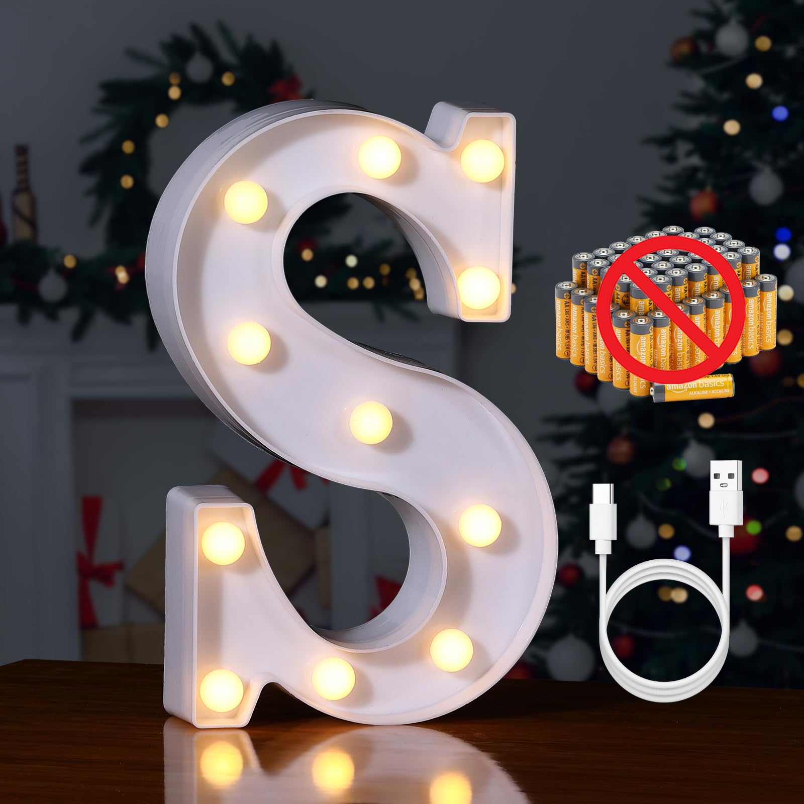 Foaky Rechargeable LED Letter Lights Marquee Sign for Home Bar Decoration, Warm Color, Size S, Model Recharge-ABS