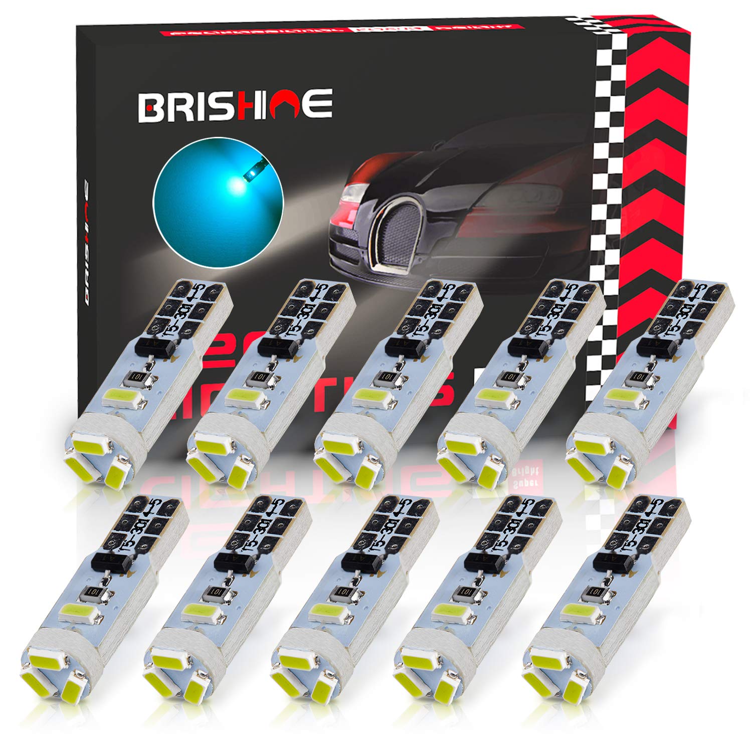 Brishine 10X T5 Led Bulbs Extremely Bright Ice Blue 3014 Chipsets 74 2721 37 73 17 70 Wedge Led Bulbs For Interior Gauge Cluster