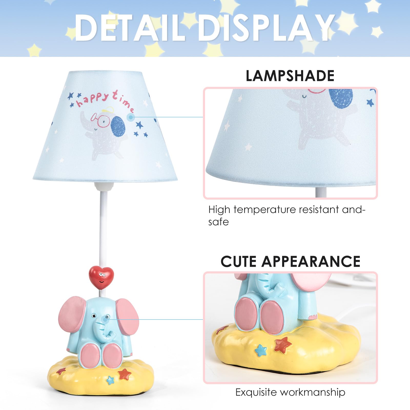 Herbestbay Kids Table Lamp, Adorable Loving Elephant Style Desk Lamp, 16 Inch Bedside Lamp Ideal For Kids Bedroom Decor, Include