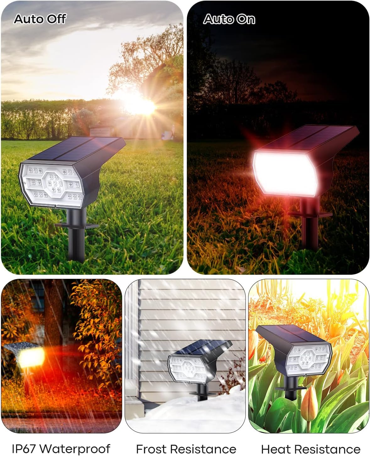 Kaxiida Solar Color Changing Lights - IP68 Waterproof Exterior Lights with 7 Modes, Multicolor RGB for Garden, Yard & Landscape