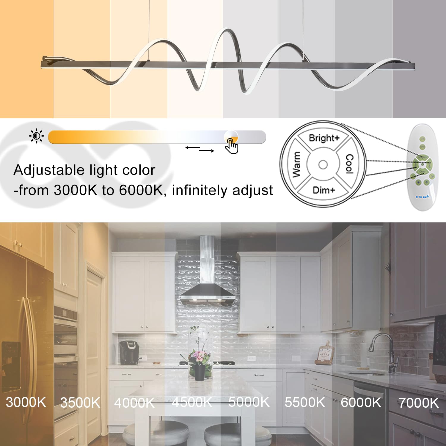 Black Modern Chandelier,Modern Led Pendant Light For Kitchen Island Lighting Dimmable 39.73" Creative Snake-Shaped Twist Design Modern Led Chandelier For Dining Room Over Table