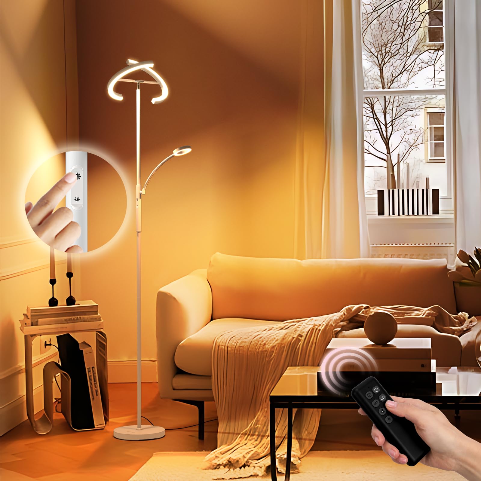 Fimei Split Floor Lamp Modern Led Rotatable Floor Lamp With Reading Light, Eye-Protection Reading Standing Lamp With Stepless Di