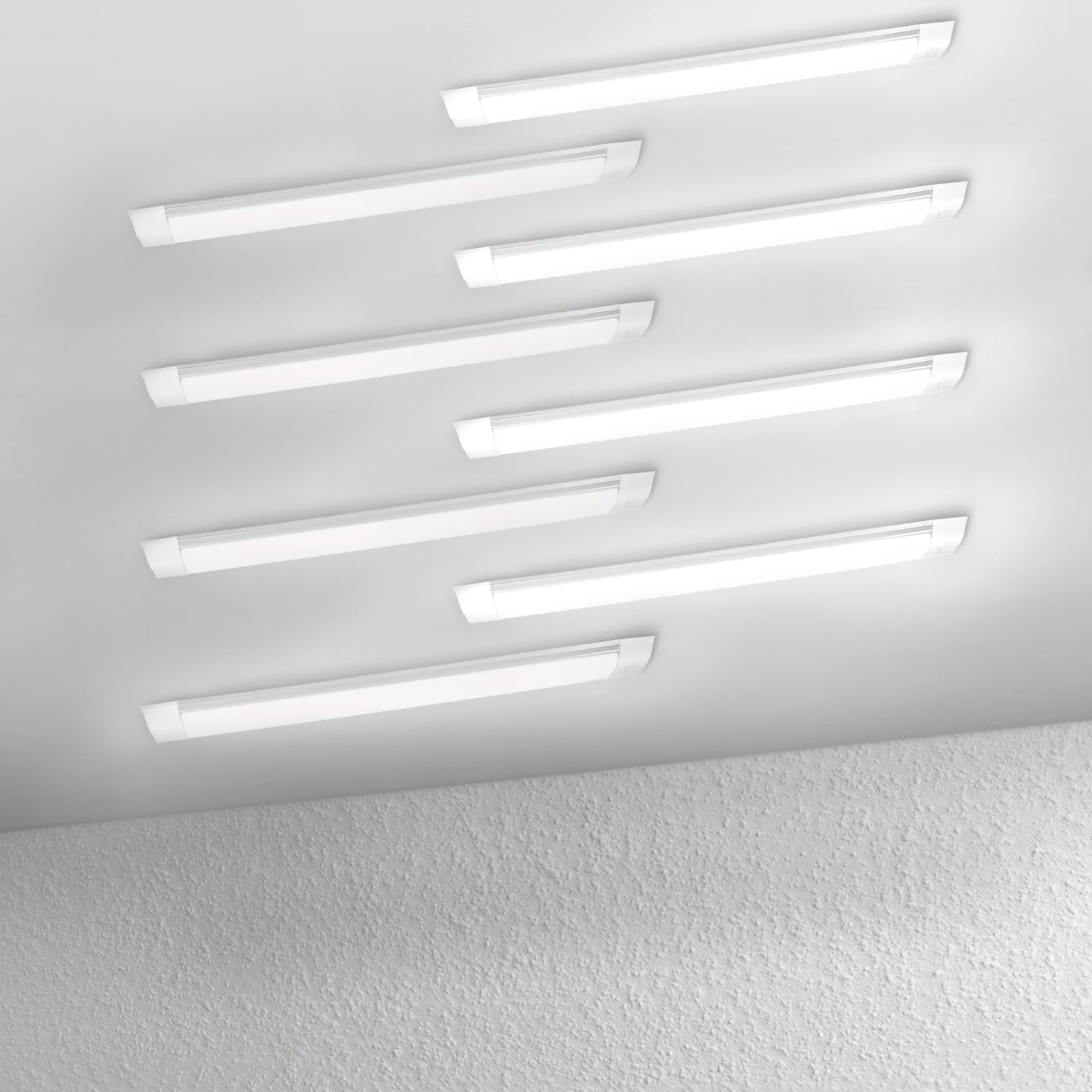 Jazoctig 8-Pack 2Ft Led Batten, Close To Ceiling Light Fixtures, 20W, Ultra-Thin Day Light, 4000K, Ip20, Led Ceiling Light For G