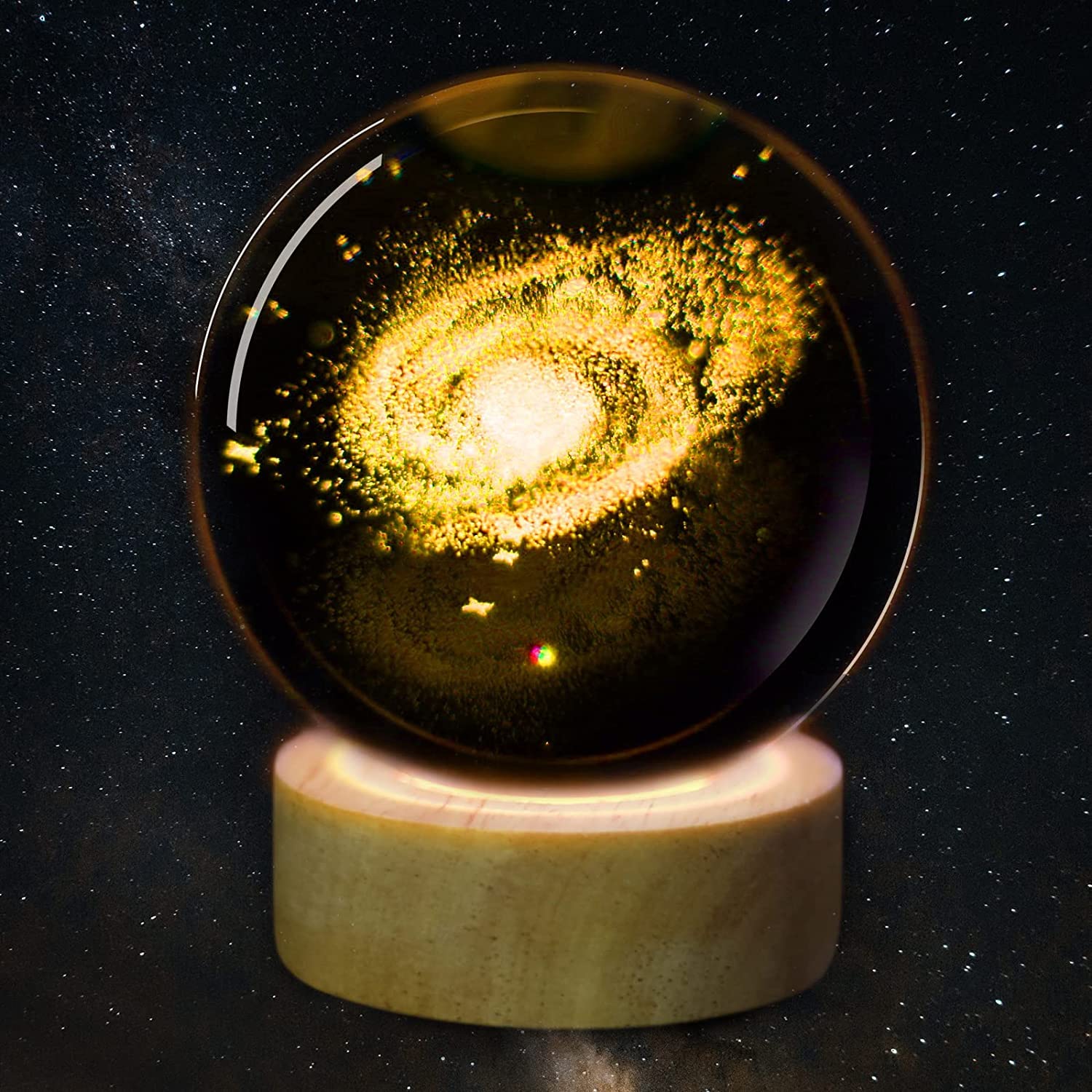Large 3D Galaxy Crystal Ball Night Light, Planet Crystal Ball Lamp For Kids With Wooden Led Base, Crystal Lamp 16 Color Changing Light With Remote Control Galaxy Lamp For Bedroom Decor