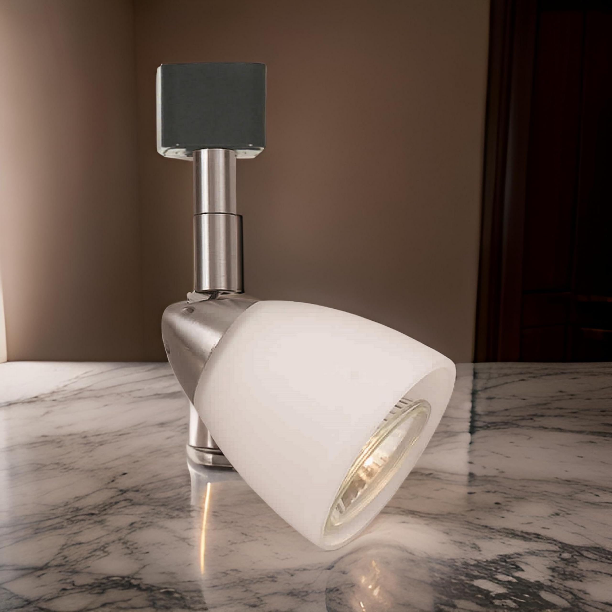 Benjara Metal Track Light with Interchangeable Round Glass Shade, Silver and White