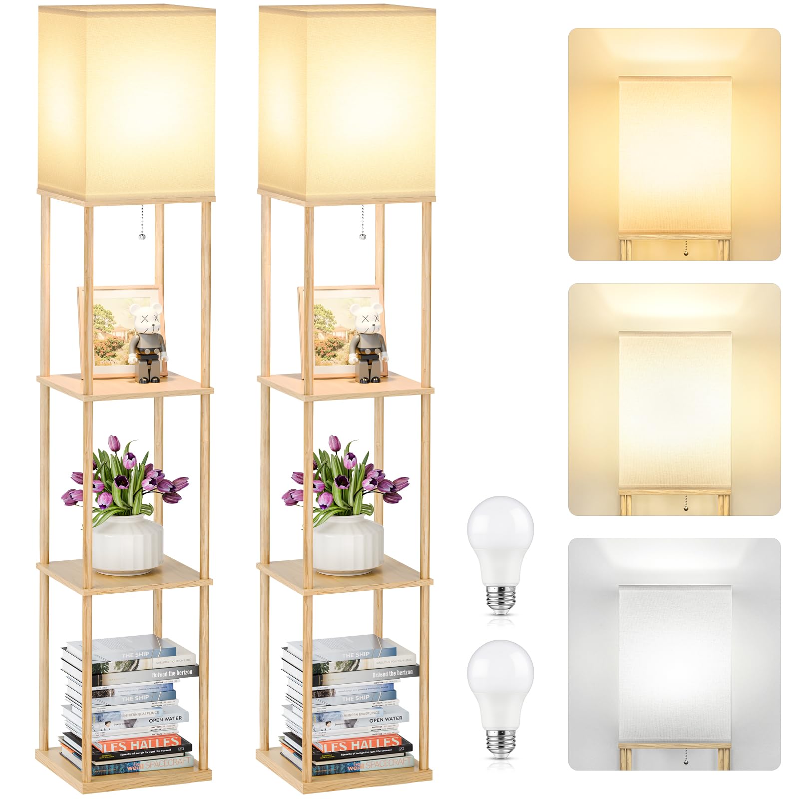 Coucrek 2Pack Floor Lamp with Shelves, 3Tier Standing Shelf Lamp