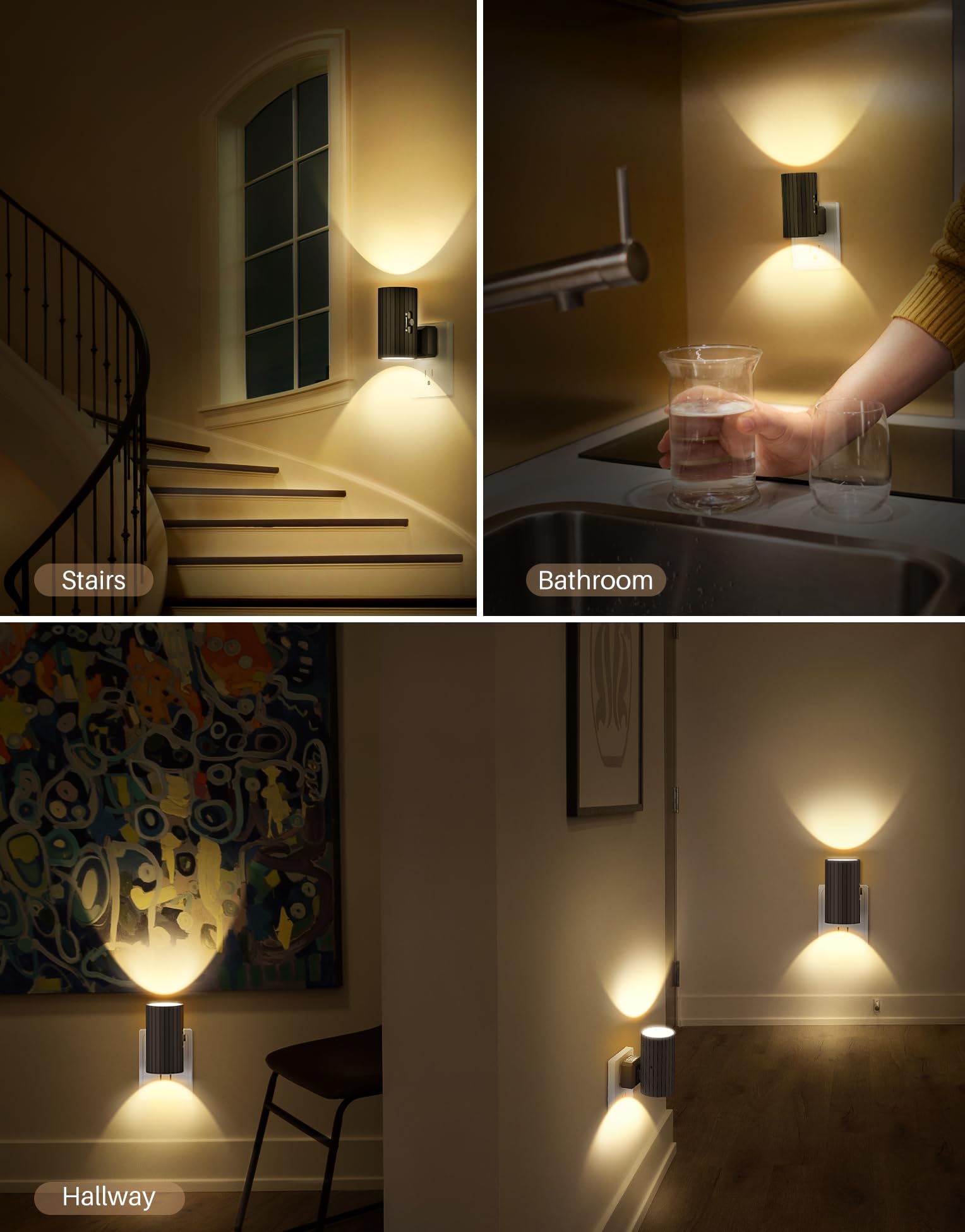 KKUP2U LED Night Lights, Dusk to Dawn Sensor, 0-100LM Adjustable Brightness, Soft White 3000K, Dimmable, 2 Pack for Hallway &