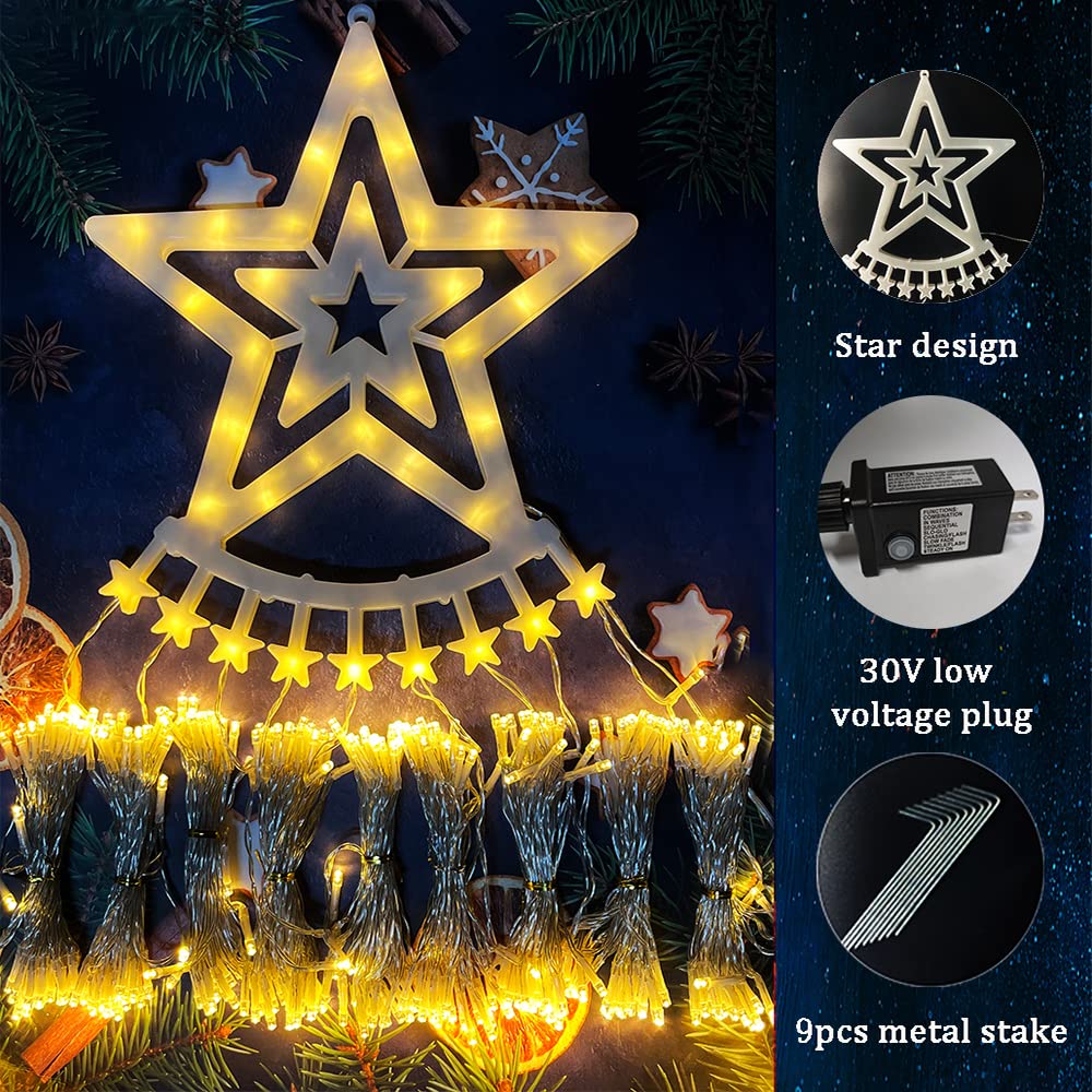 Aokudoni 12.6Ft Warm White Christmas Lights Outdoor, 8 Modes Waterfall Lights For Holiday Decor