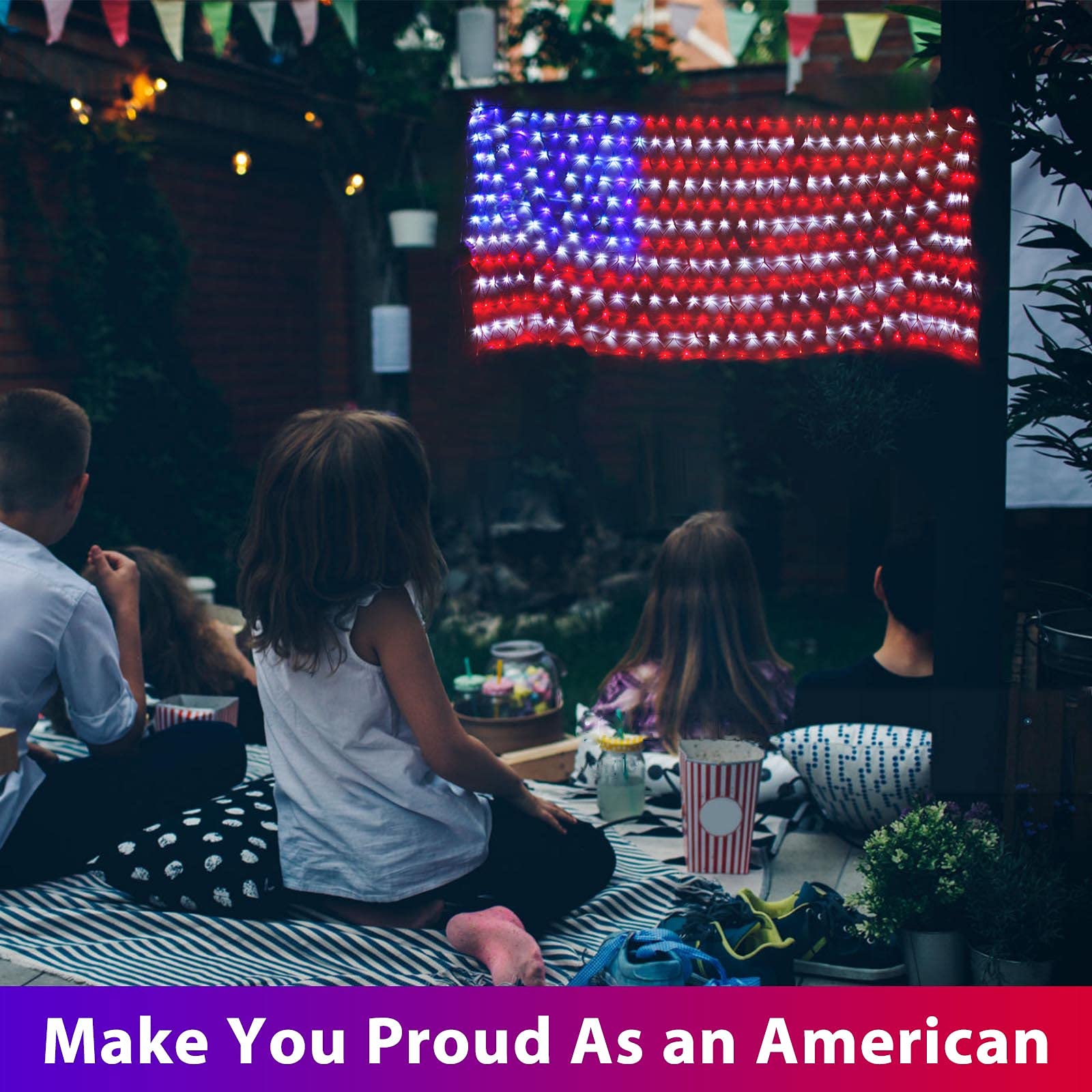 Renoliss American Flag Lights - 420 LED Waterproof Net Light for July 4th, Multicolor, Model HU-XI-40