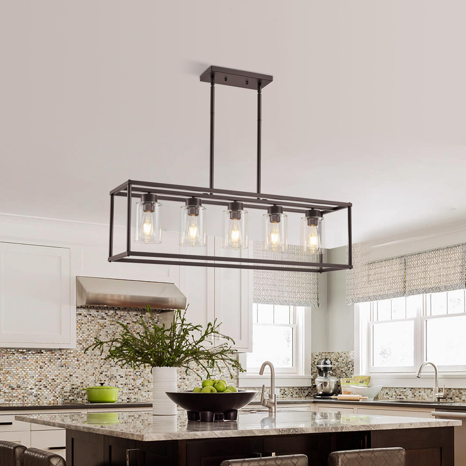 Hccz 5-Light Oil Rubbed Bronze Chandelier - Modern Farmhouse Pendant For Dining & Kitchen Island