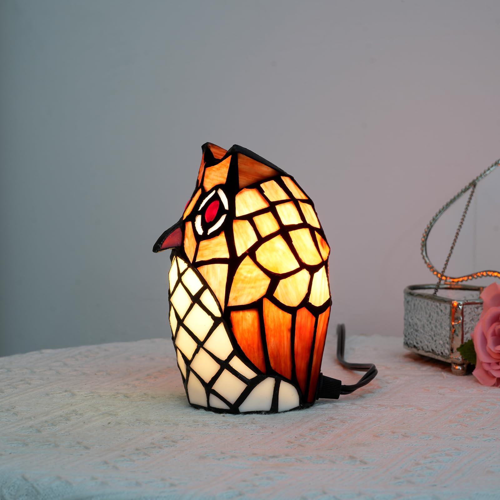 Kiphepi Tiffany Lamp Stained Glass Lamp Small Bedside Table Lamps For Living Room Home Decor Girls Women Birthday Halloween Christmas Thanksgiving Day Gift Owl