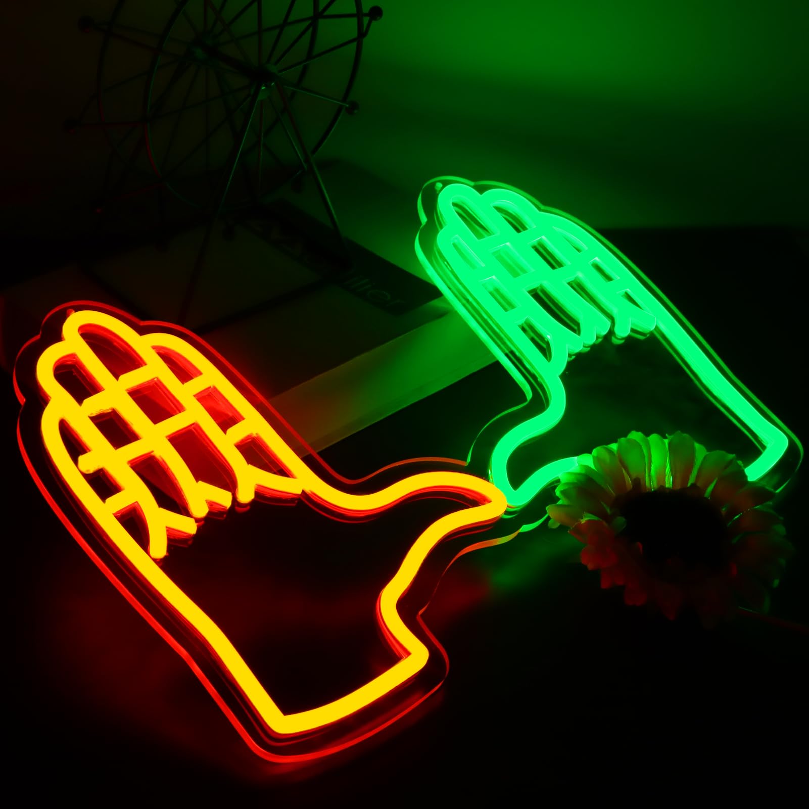 Acrossoce Football Hand Sign Neon Light Decor, 15.75x10.63in, Orange, Acrylic, Model AC24317A for Dorm, Bedroom, Man Cave, Sports Gifts