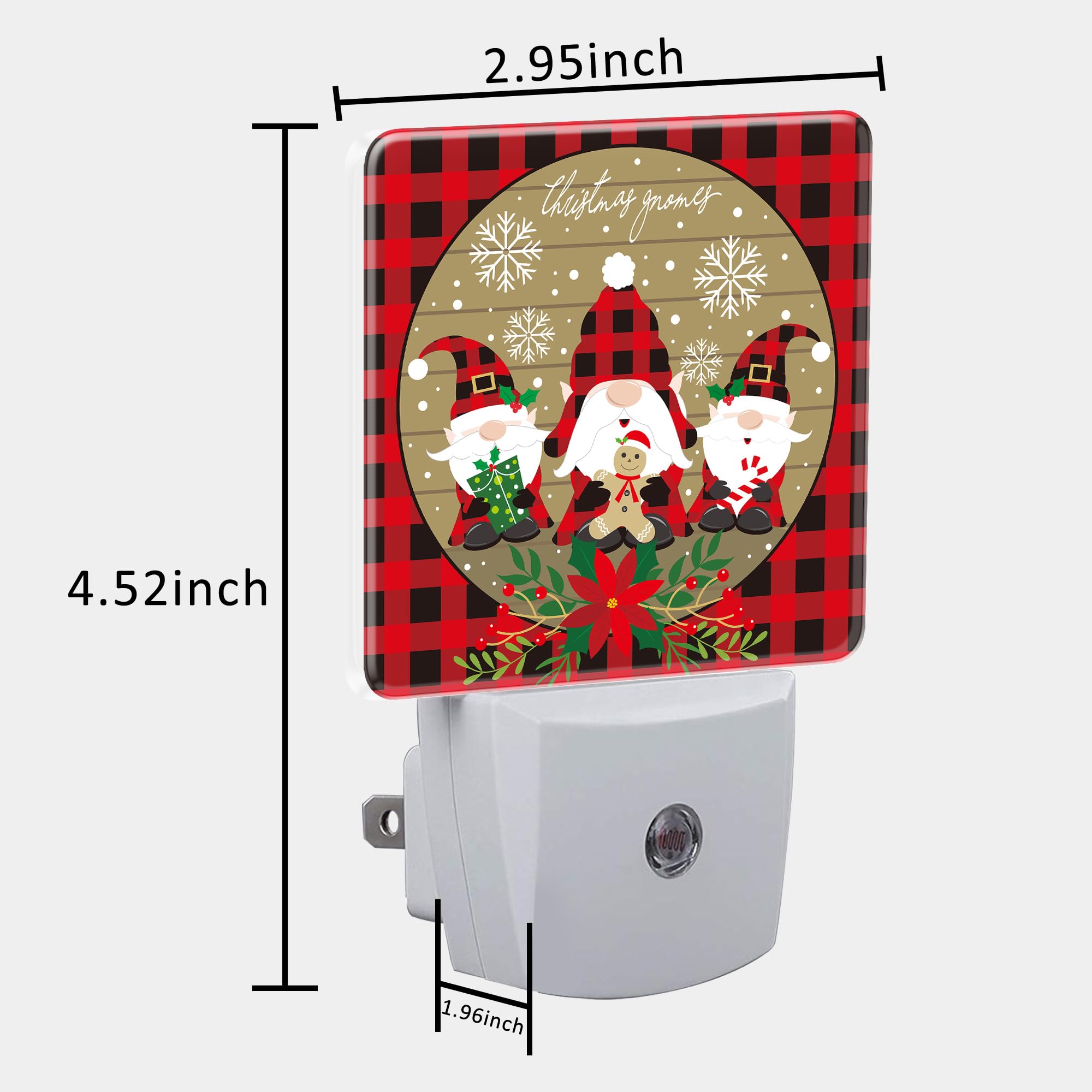 Uiaoiais Christmas Gnome Red Black Plaid Night Light For Kids, Led Night Light Plug Into Wall With Dusk To Dawn Sensor For Girls