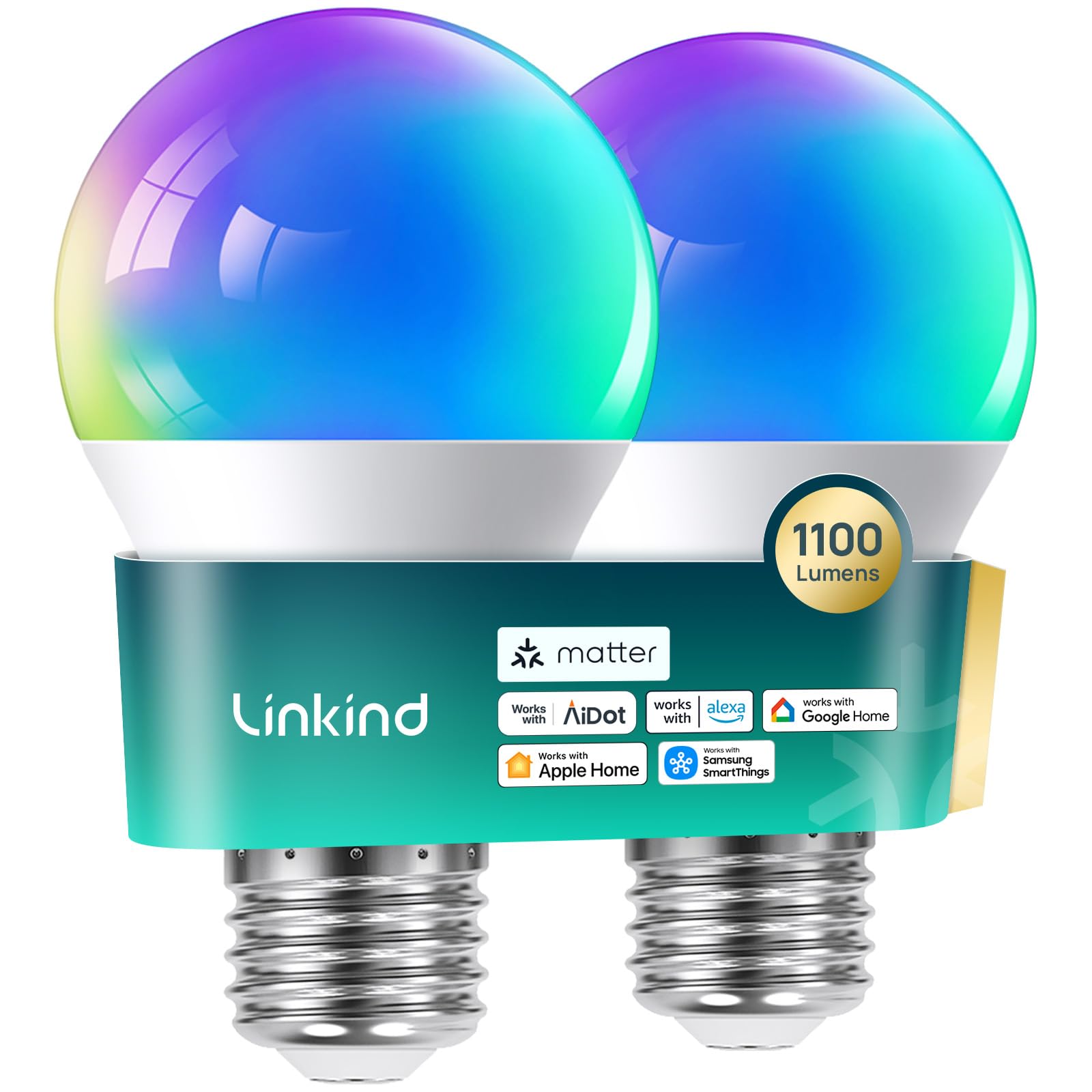 Linkind Matter Smart Light Bulb,1100Lm 75W Smart Bulbs Work With Alexa/Apple Home/Google Home/Smartthings, Rgbtw Led Color Chang