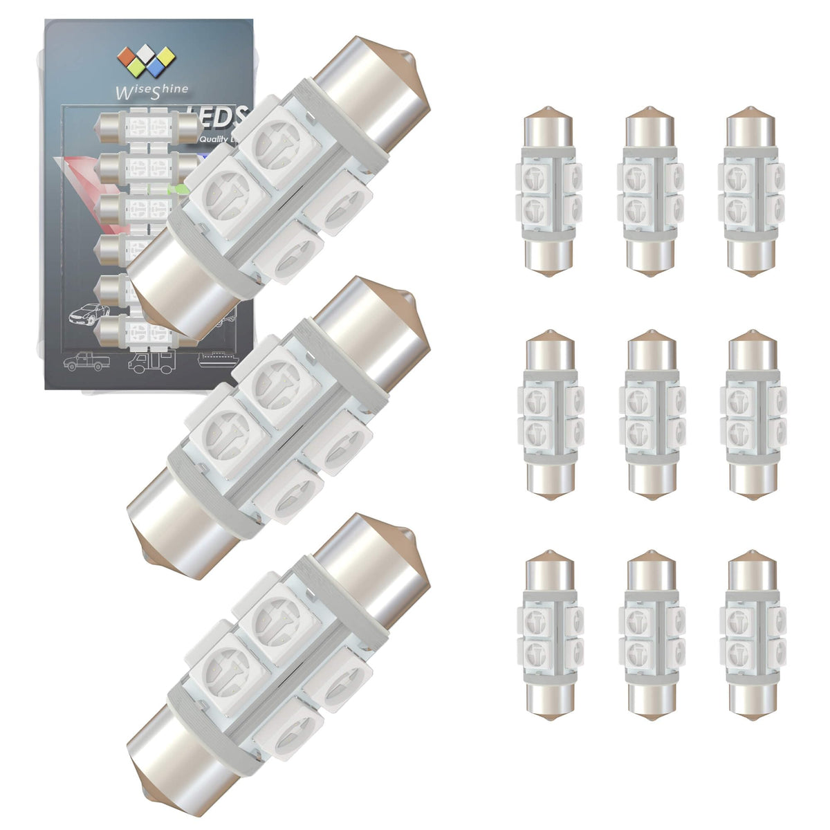 Wiseshine DC 12V 36mm Festoon LED Bulb,6418 LED Bulbs Green 6411 6423 ...