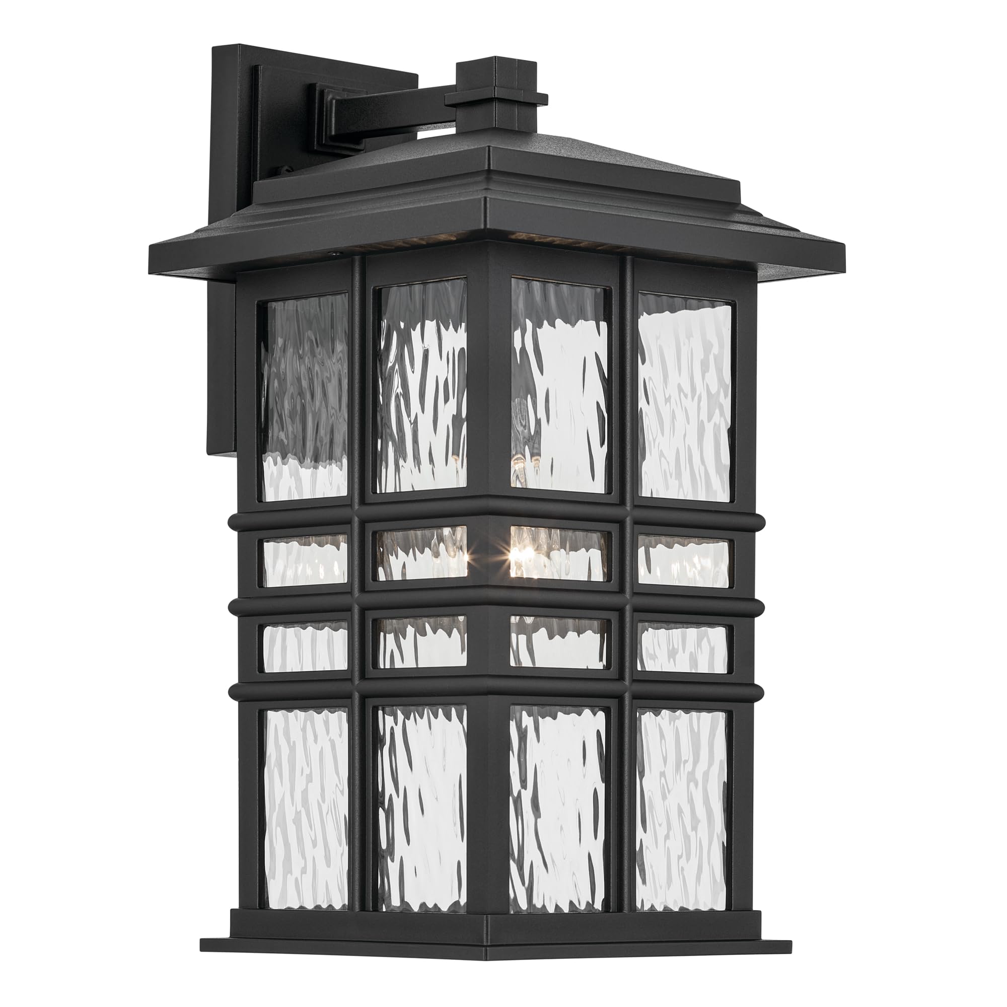 KICHLER Beacon Square 17.25'' 1-Light Outdoor Wall Light with Clear Hammered Glass in Textured Black, for Exterior Doors, Garage
