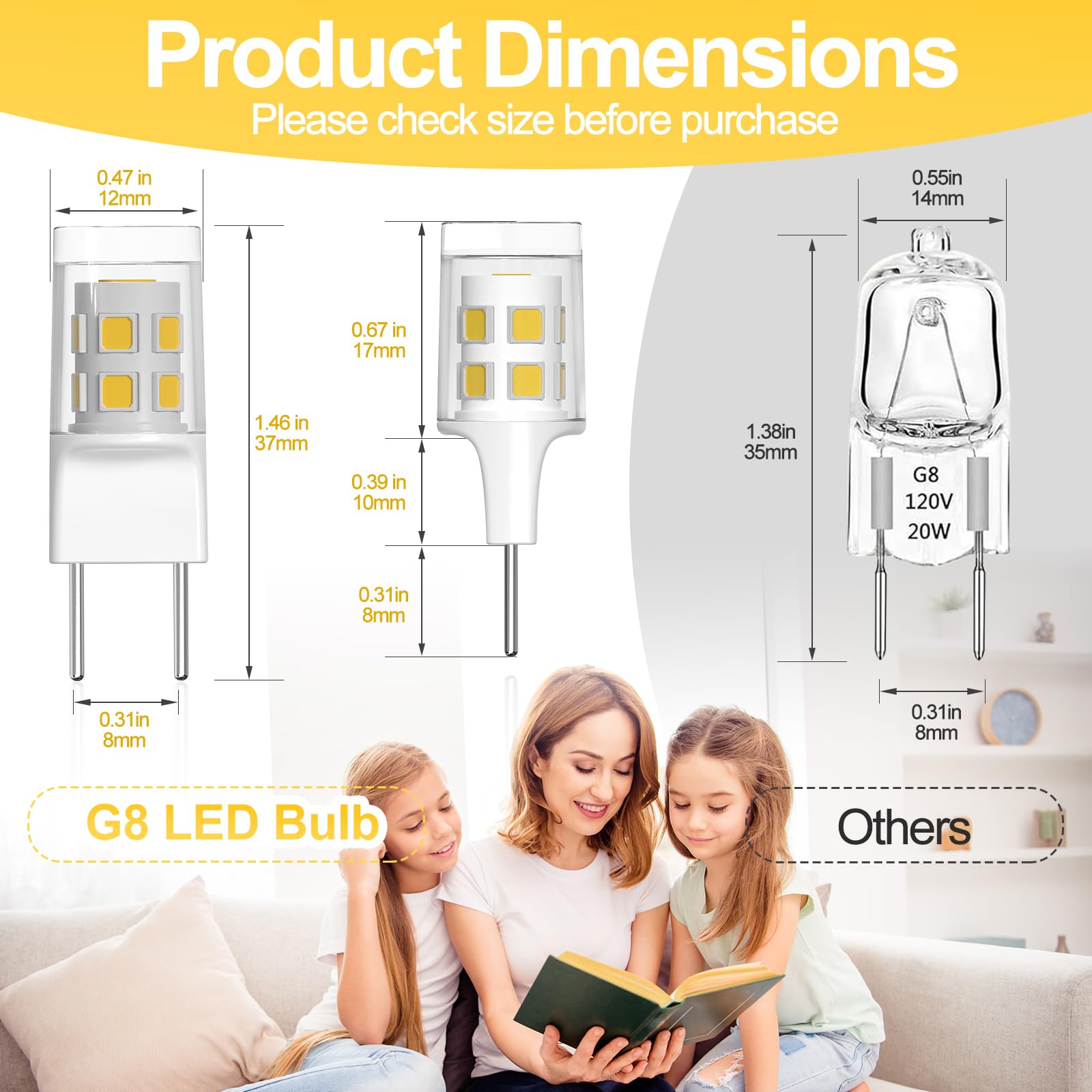 Ssqy G8 Led Light Bulb, Gy8.6 Bi-Pin Base, 3W 120V 20W 35W Halogen Replacement Bulb For Under Counter Kitchen Lighting, Under-Ca
