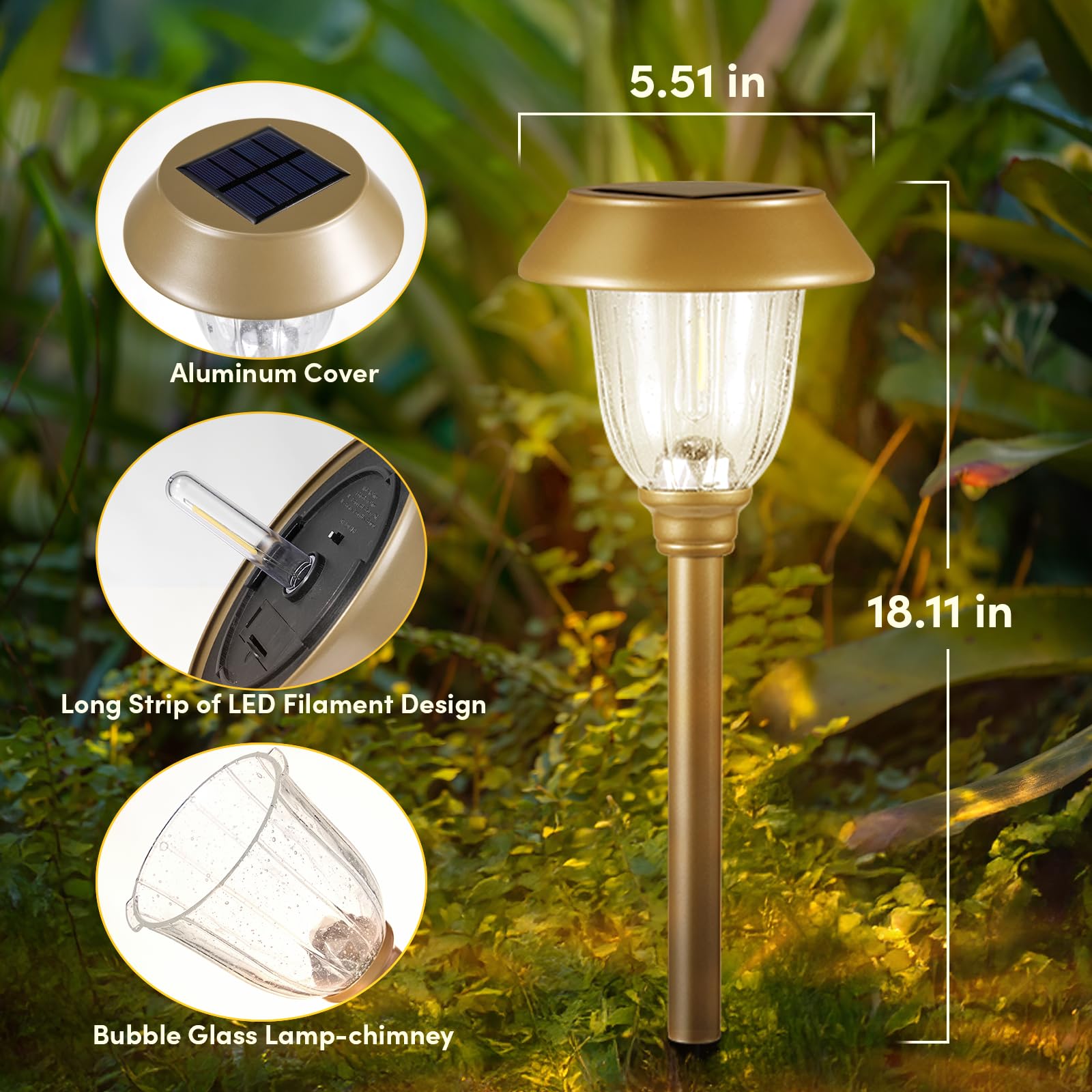 Maggift Solar Pathway Lights Outdoor Waterproof 6 Pack 25 Lumen, Stainless Steel & Glass Solar Garden Lights, Auto On/Off Solar