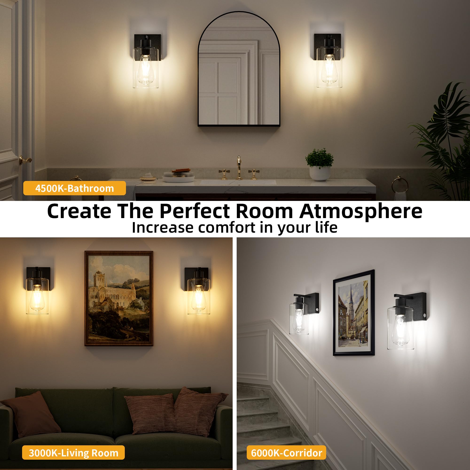 BUTHY Battery Operated Wall Sconce LED Glass Lamp, Dimmable E26 Bulbs, Rechargeable Black, Indoor, Model DX0019, 1 Pack