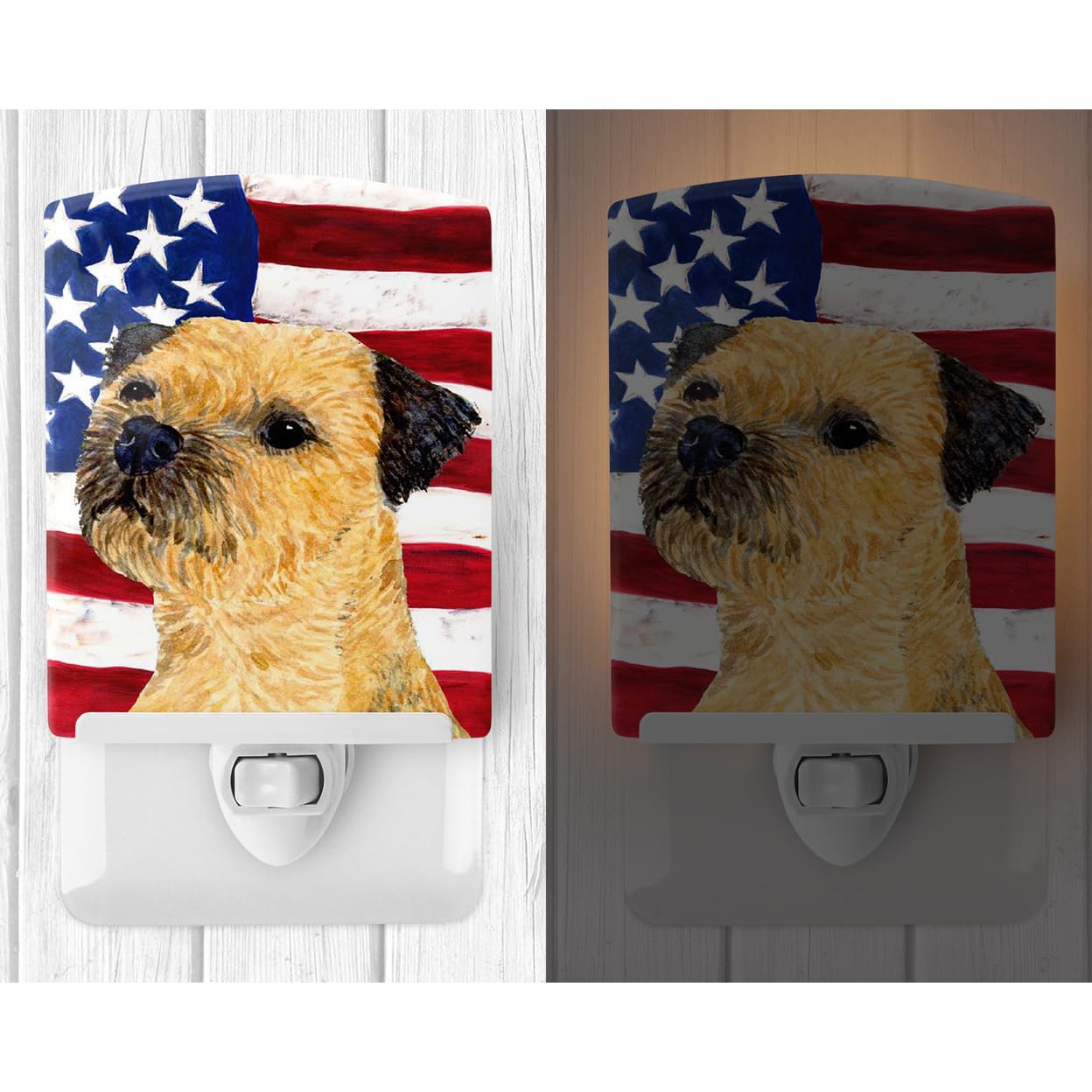 Carolines Treasures Ceramic Night Light, USA American Flag, Border Terrier, 6x4x3in, Model SS4247CNL, UL-Certified, Multicolor