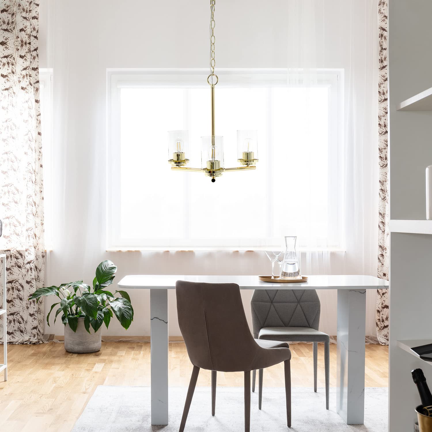 LALIA HOME 3-Light Pendant Chandelier, 15in Classic Clear Glass & Metal, Gold, Model LHP-3012, Ideal for Kitchen Island & Living Room