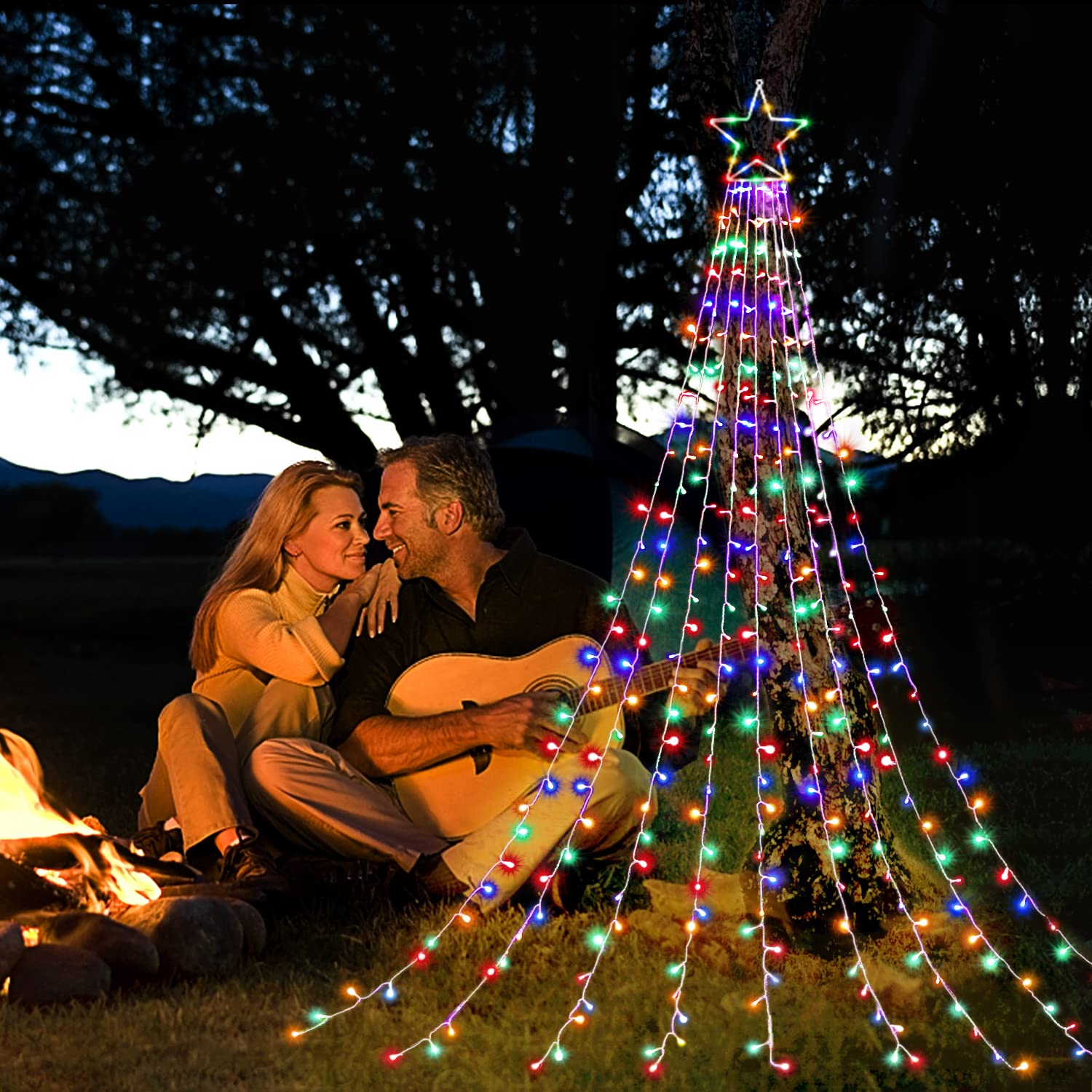 Miniao 320 Led Christmas Star String Lights, 13&quot; Topper, 8 Modes, Indoor/Outdoor, Multicolor