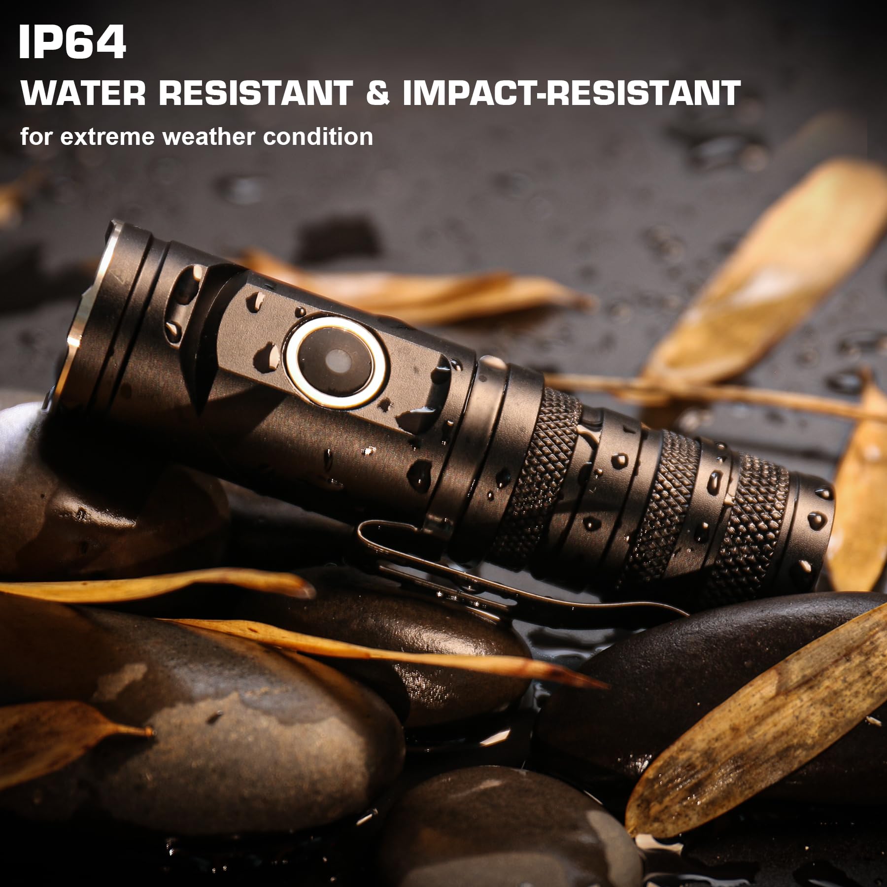 HAUTMEC 1400 Lumen Rechargeable LED Flashlight with 90° Swivel Head, 5 Modes, Magnetic Base for Camping & Outdoor Use, Model HT0378-WL
