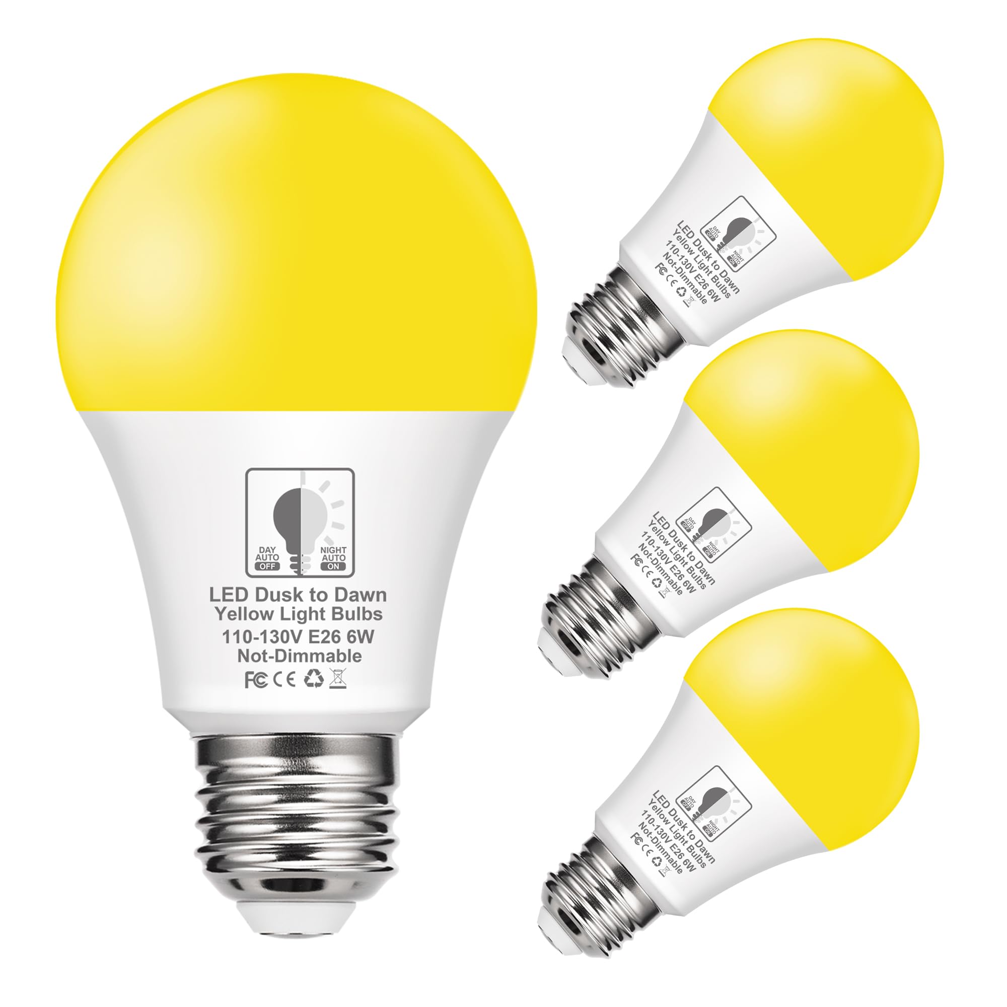 Evastary Yellow Bug Light Bulbs Outdoor, Dusk To Dawn A19 Led Bulb For Porch Lights Outside, 6W(40W Equivalent) Auto On/Off Ambe
