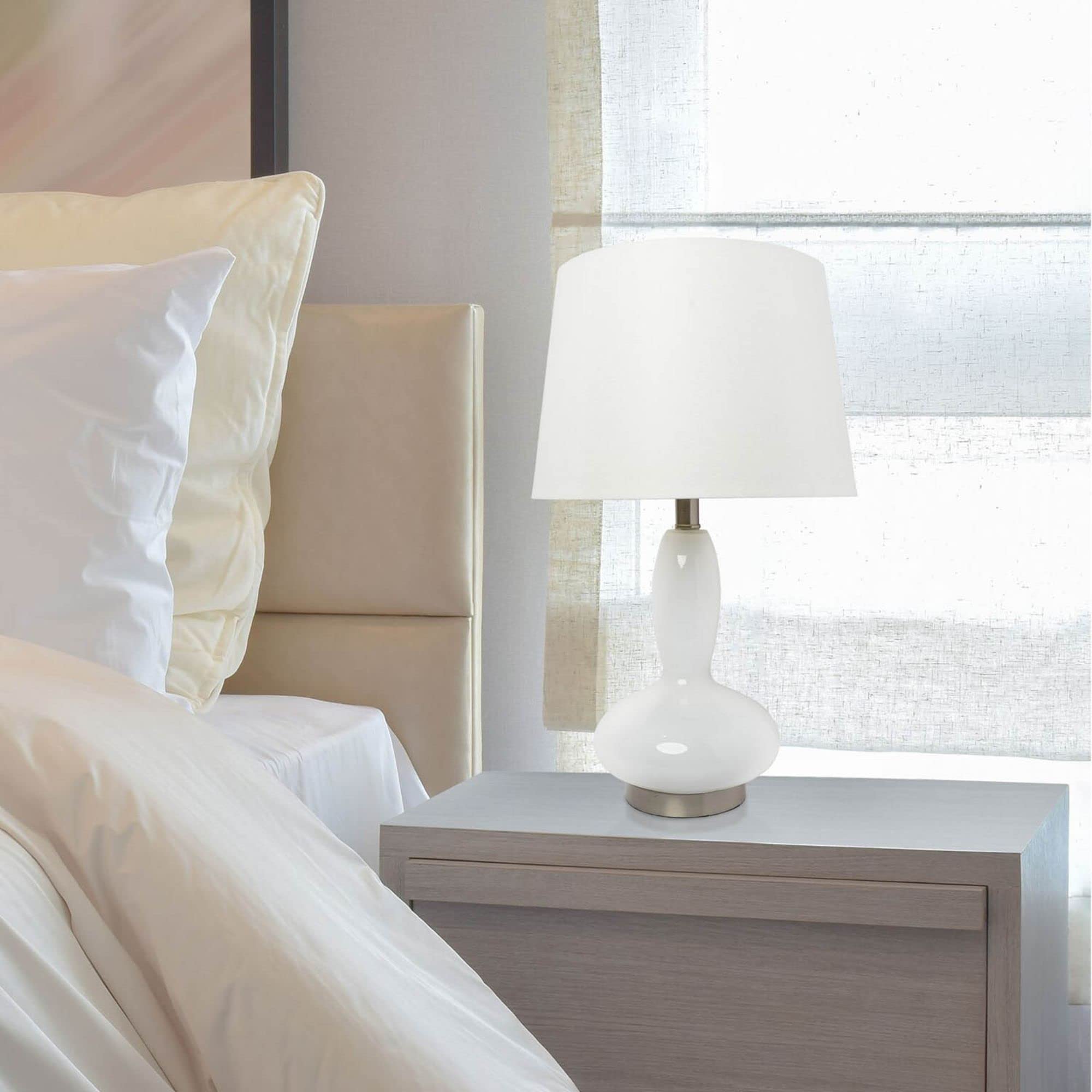 Lalia Home Contemporary Glass Dollop Table Lamp With White Fabric Shade - White