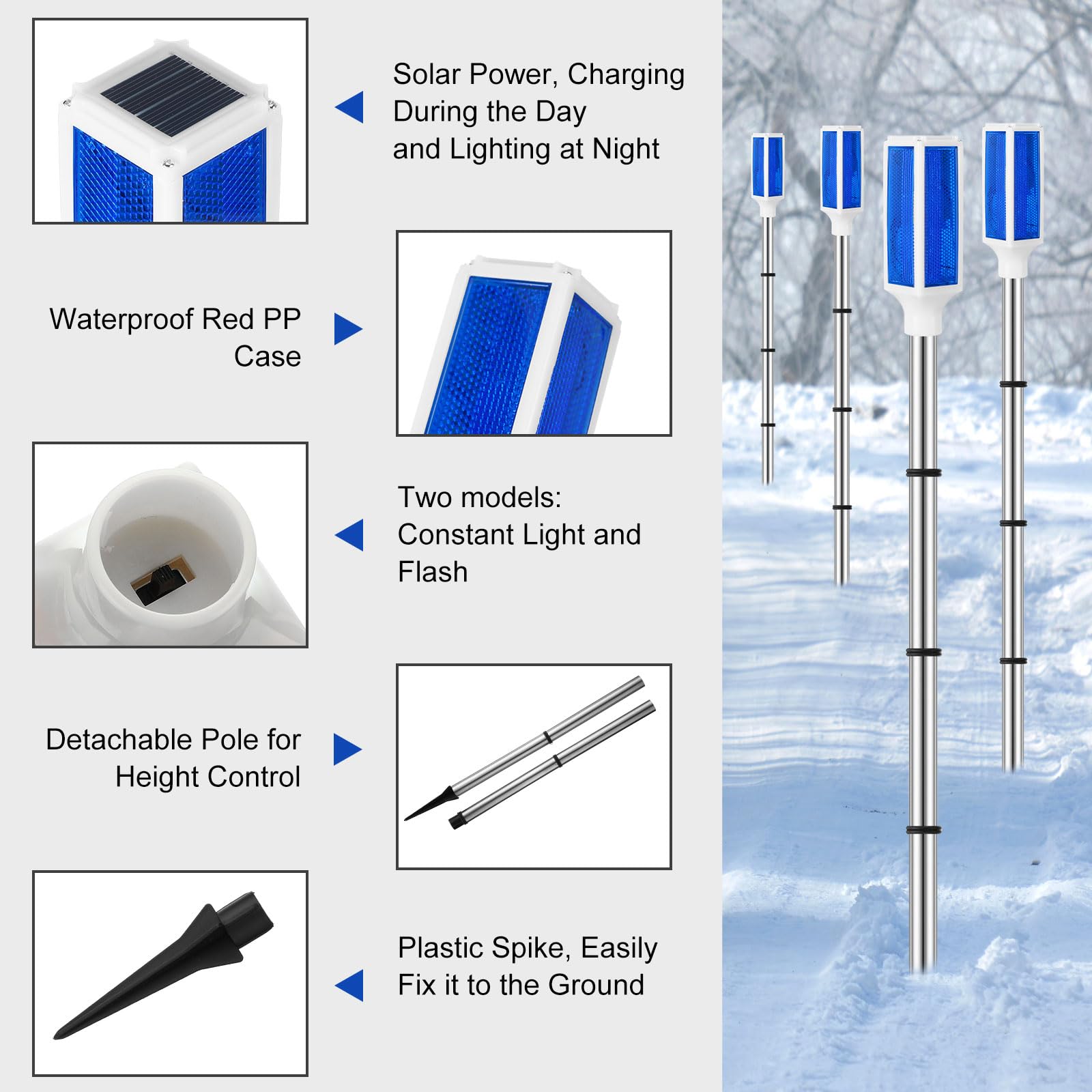 Baquler Solar Powered Driveway Markers - 10 Pcs Reflective Lights for Outdoor Use, Blue, Model: Markers-Baquler-06