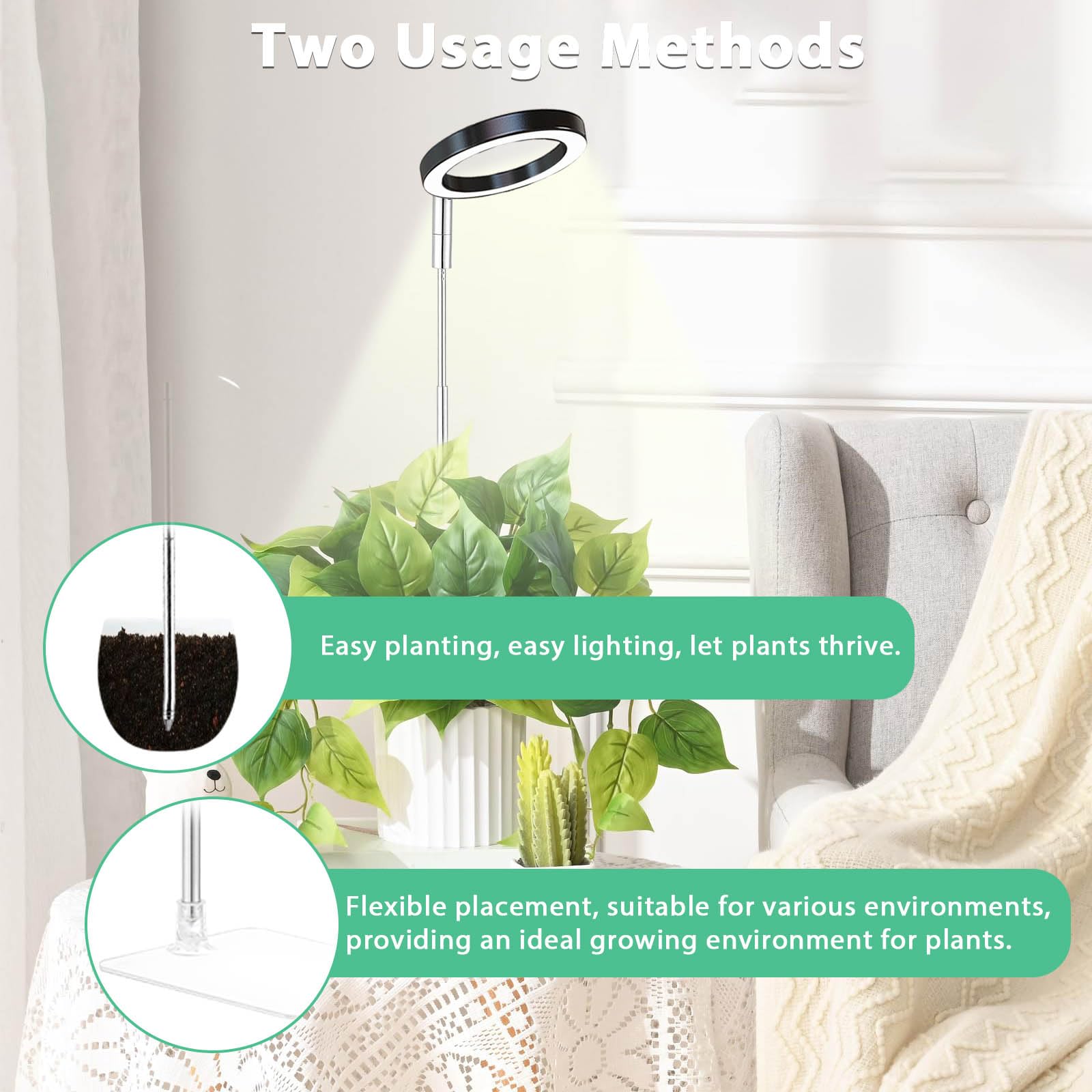 Yadoker Plant Grow Light, Led Growing Light Full Spectrum For Indoor Plants,Height Adjustable, Automatic Timer, 5V Low Safe Voltage,Idea For Small Plant Ligh