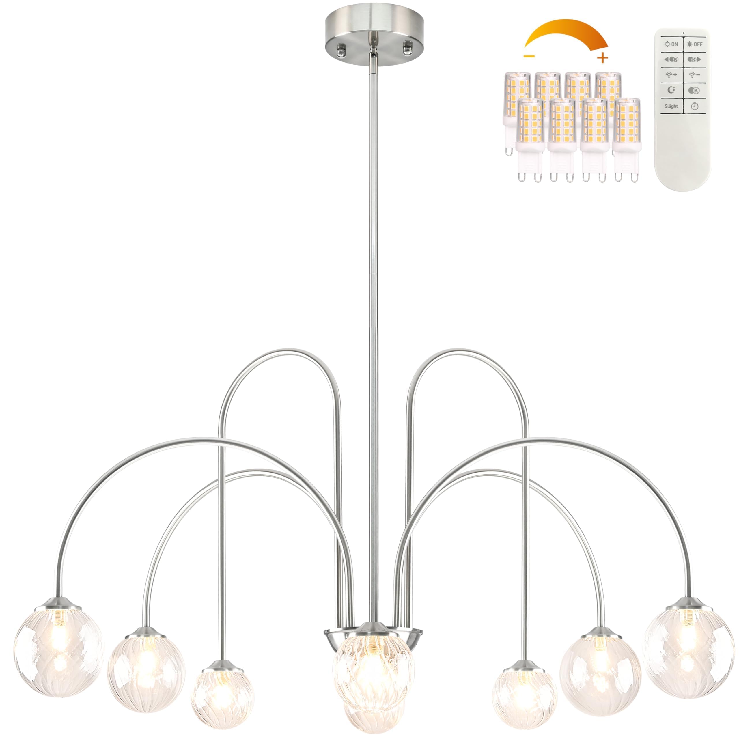 Bagood Nickel Sputnik Chandelier 8-Light Globe Pendant Light 38.5    Modern Sputnik Chandelier With Clear Glass Globe Shade Dimm