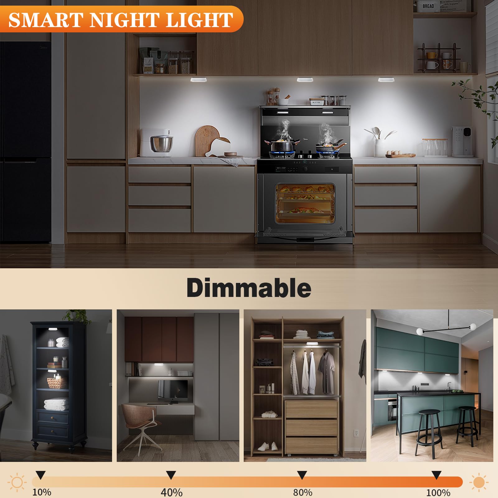 3 Colors Temperatures Led Closet Lights Wireless Motion Sensor Puck Lights Compatible With Charging Station, Usb Rechargeable Ba