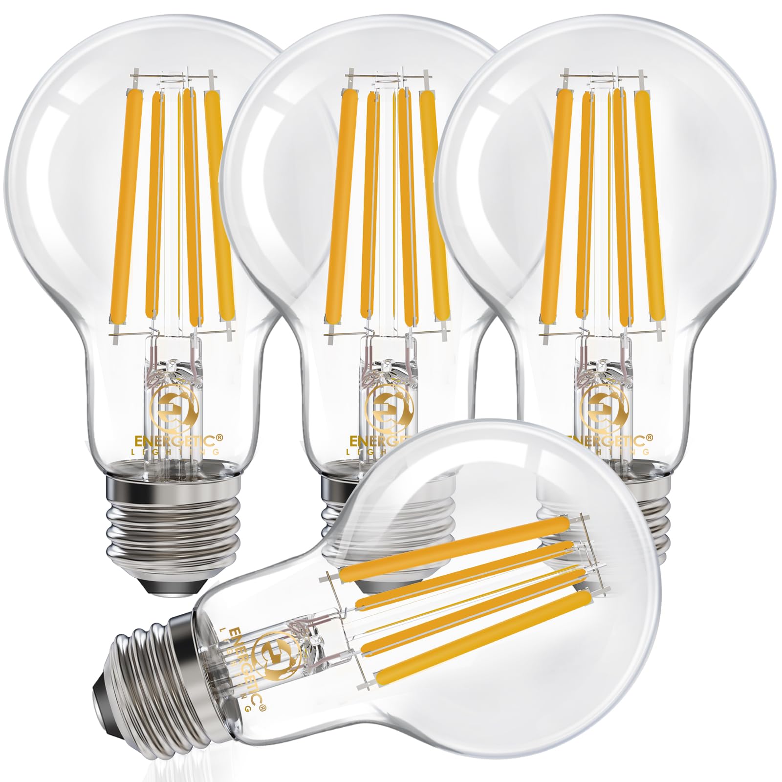 E ENERGETIC LIGHTING A19 LED Light Bulb 12W Equivalent, 1600LM, 2700K Soft White, Glass, 4-Pack
