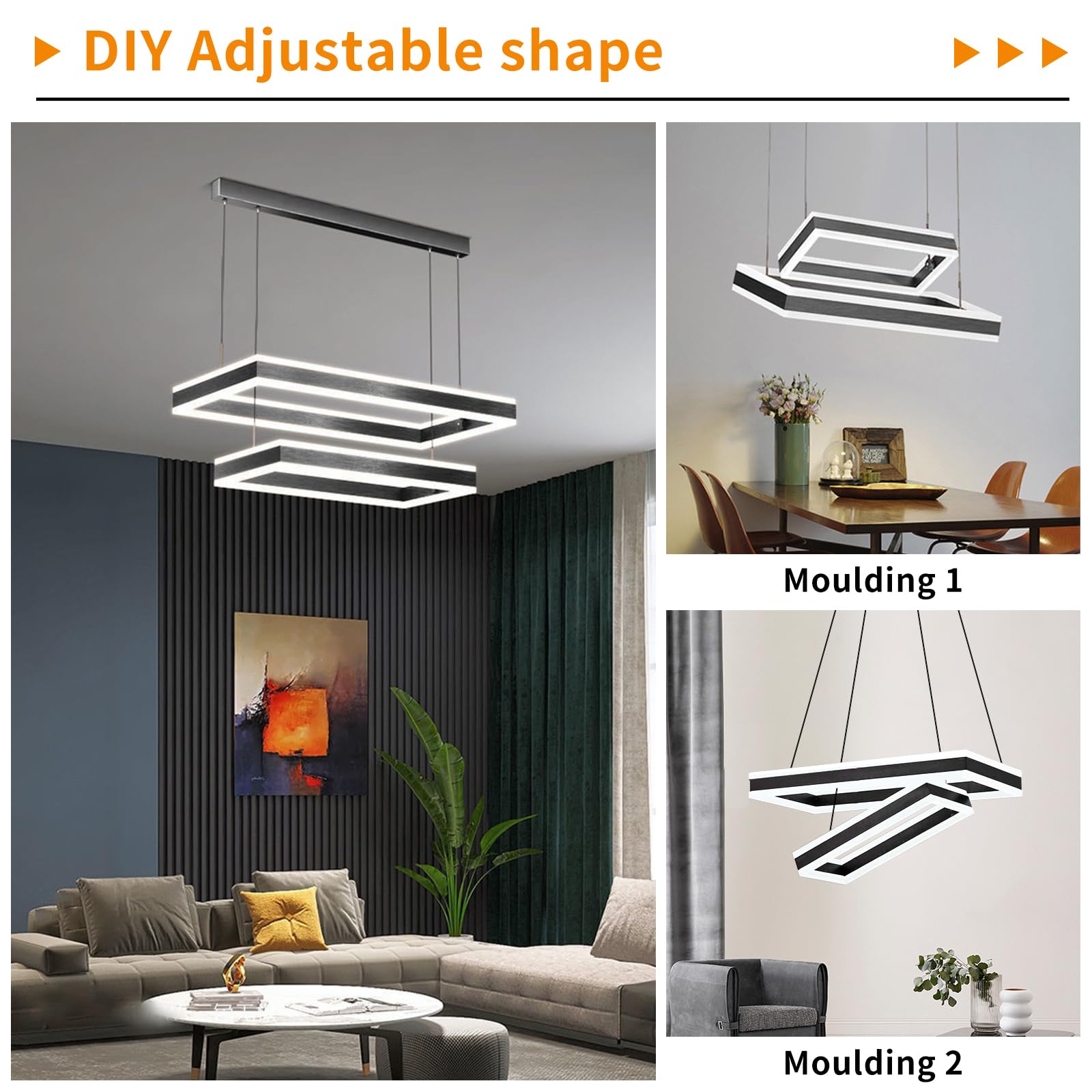 Matven Modern LED Chandelier Pendant Lights, Dimmable, Black, 40CM/60CM, Aluminum for Dining Room, Living Room, Bedrooms