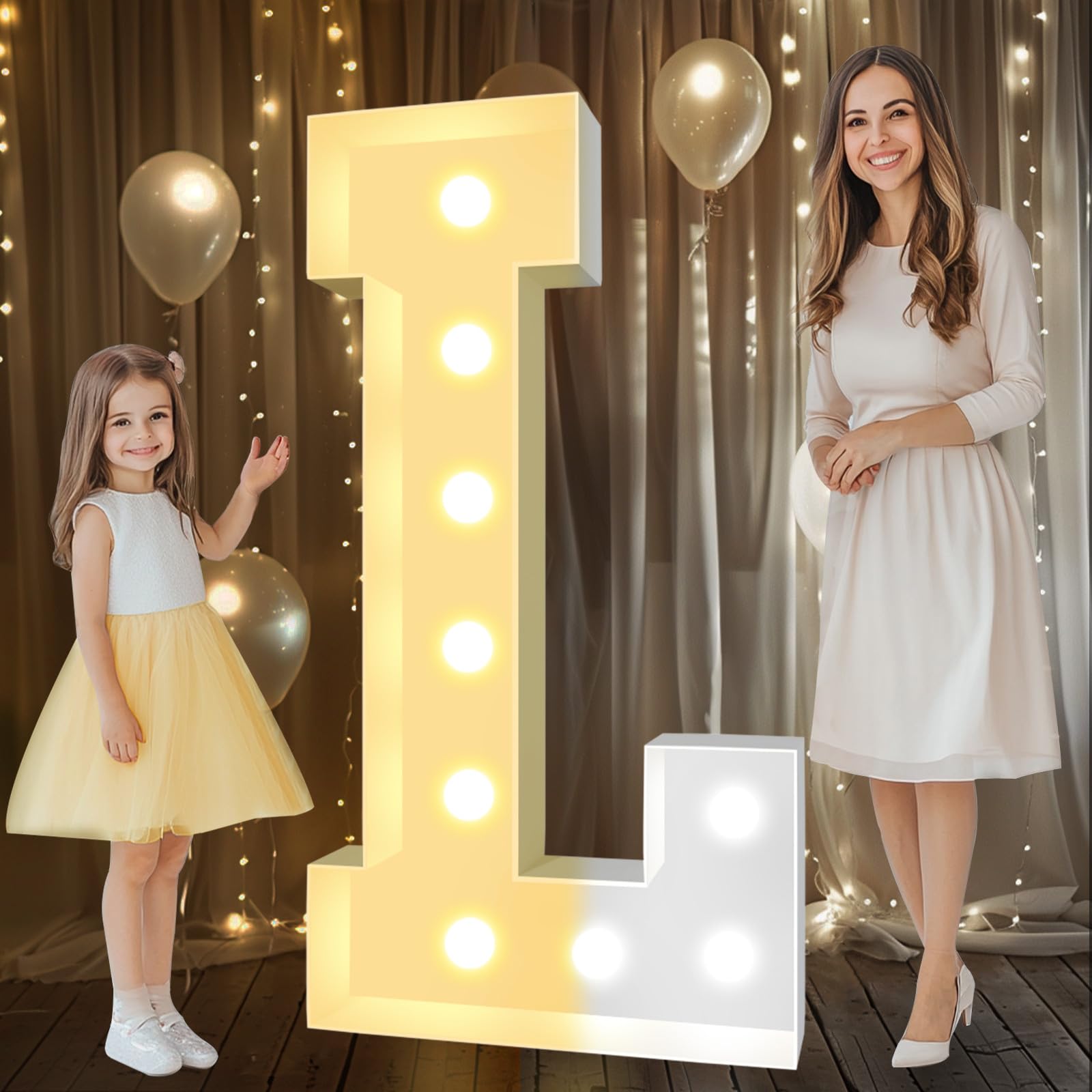 Pooqla 4FT Marquee Light Up Letter L, Cool White & Warm White, Plastic Giant LED Sign for Birthday, Party, Wedding Decorations