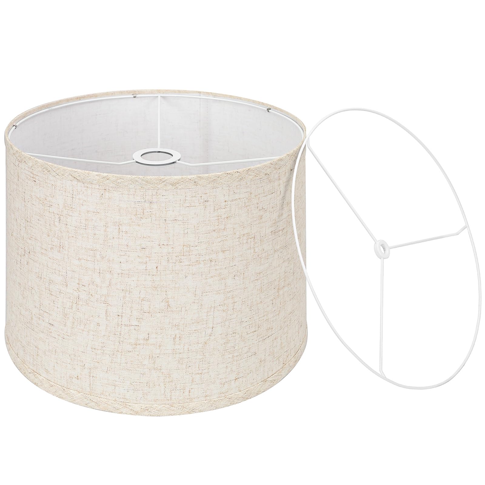 Beige Drum Lamp Shade  13 Top x 13 Bottom x 10 High  Two Different Top Rings (Spider and UNO Fitter)  Lamp Shade for Table Lamps Floor Lamps  Natural Linen Lampshade Replacement  Assembly Required