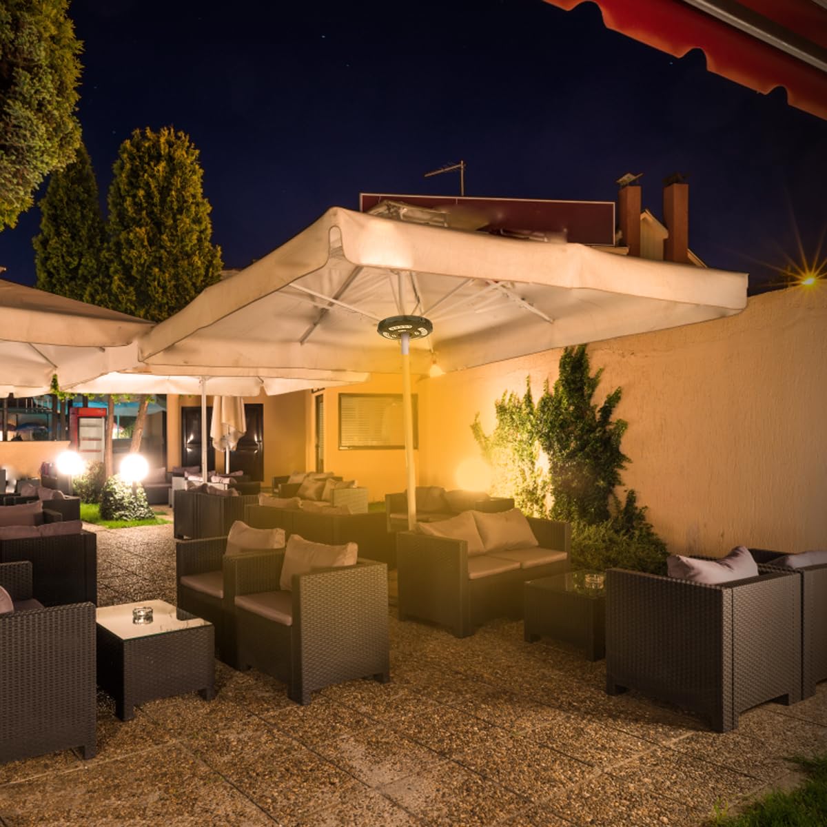 INKEER Dual-Power Patio Umbrella Light-Rechargeable & Battery Operated Umbrella Lights,3 Lighting Modes Cordless,Umbrella Pole L