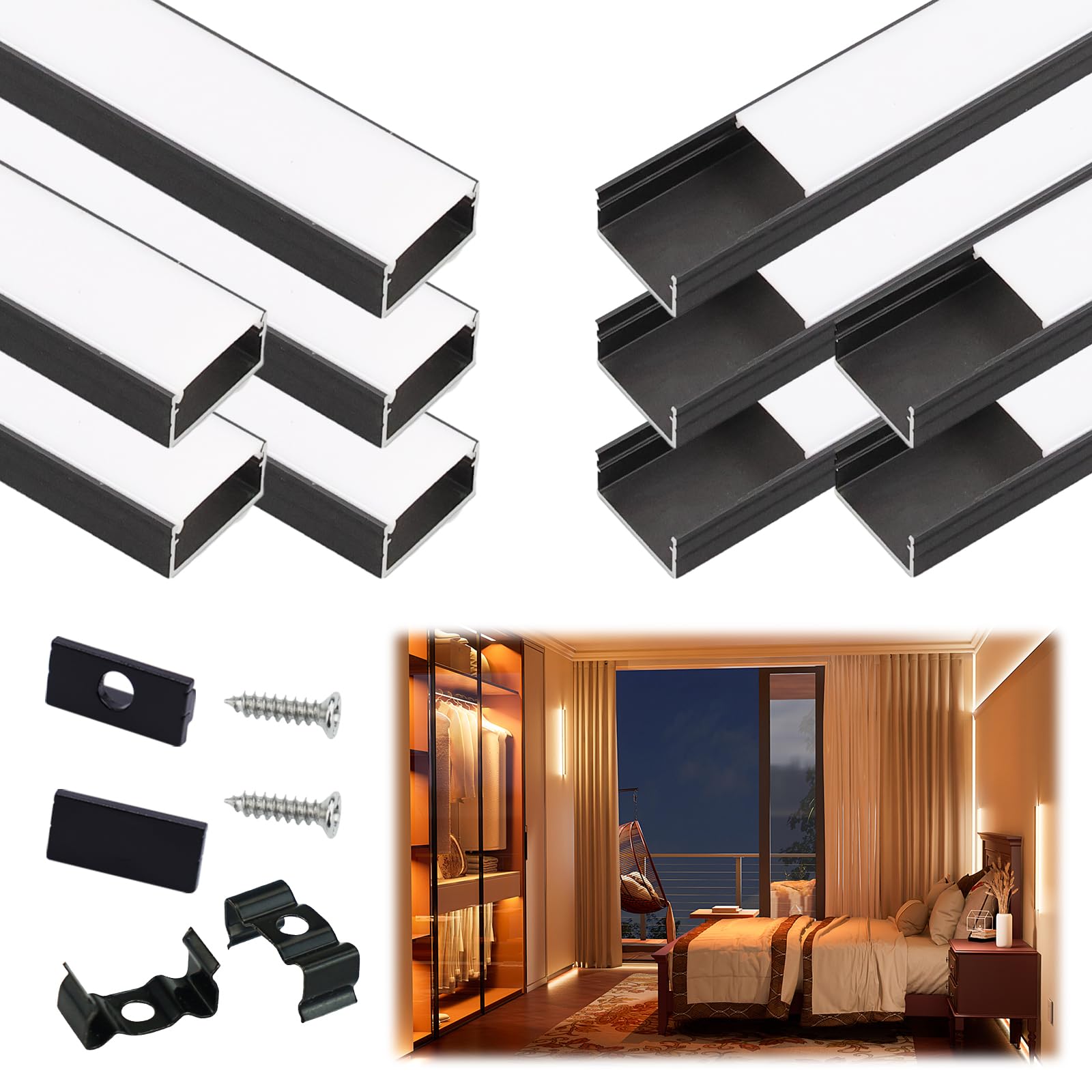 Muzata 10Pack 3.3Ft Led Channel Diffuser Black Aluminum With Milky White Cover - U102 Bw 1
