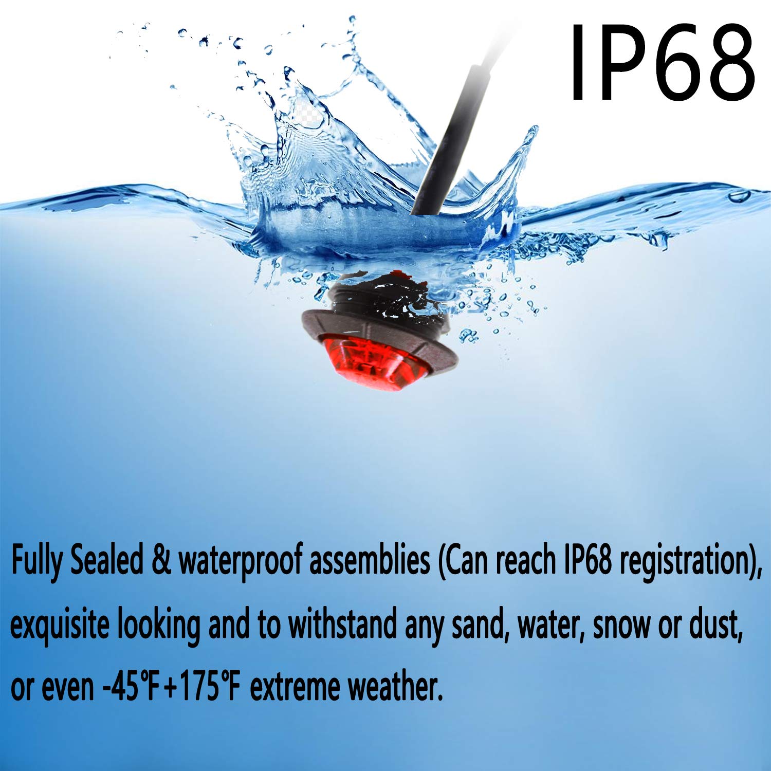 KEING LED Marker Lights, 3/4 Inch Waterproof, 10 Amber + 10 Red + 10 White, 12V for Trailer, Truck, Bus, Van, ATV, RV,