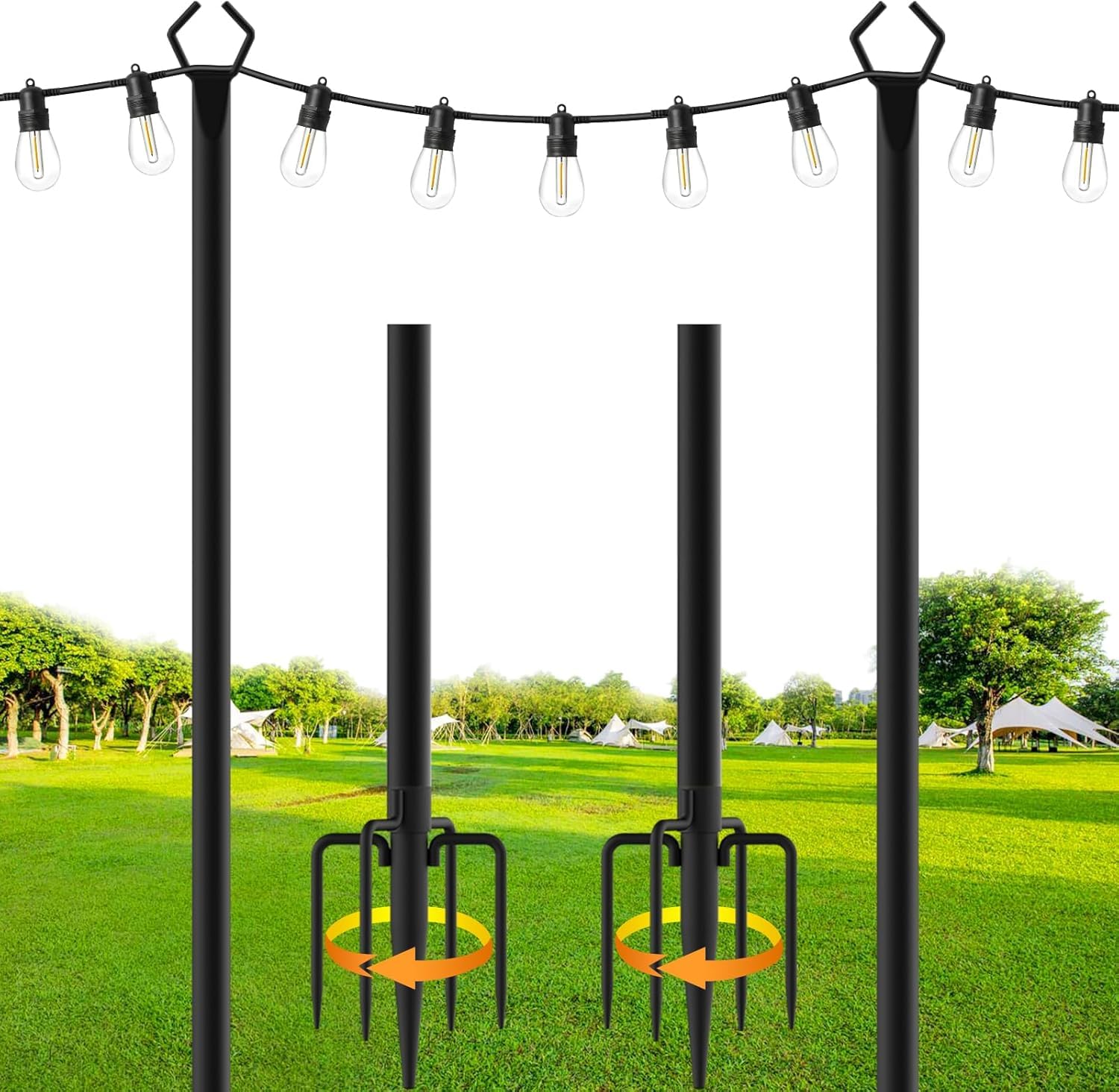 SINLEY 2 Pack String Light Poles,10 Ft Metal Poles with Fork for Outdoor String Lights,Outdoor Light Poles with Fork,Poles/Post/