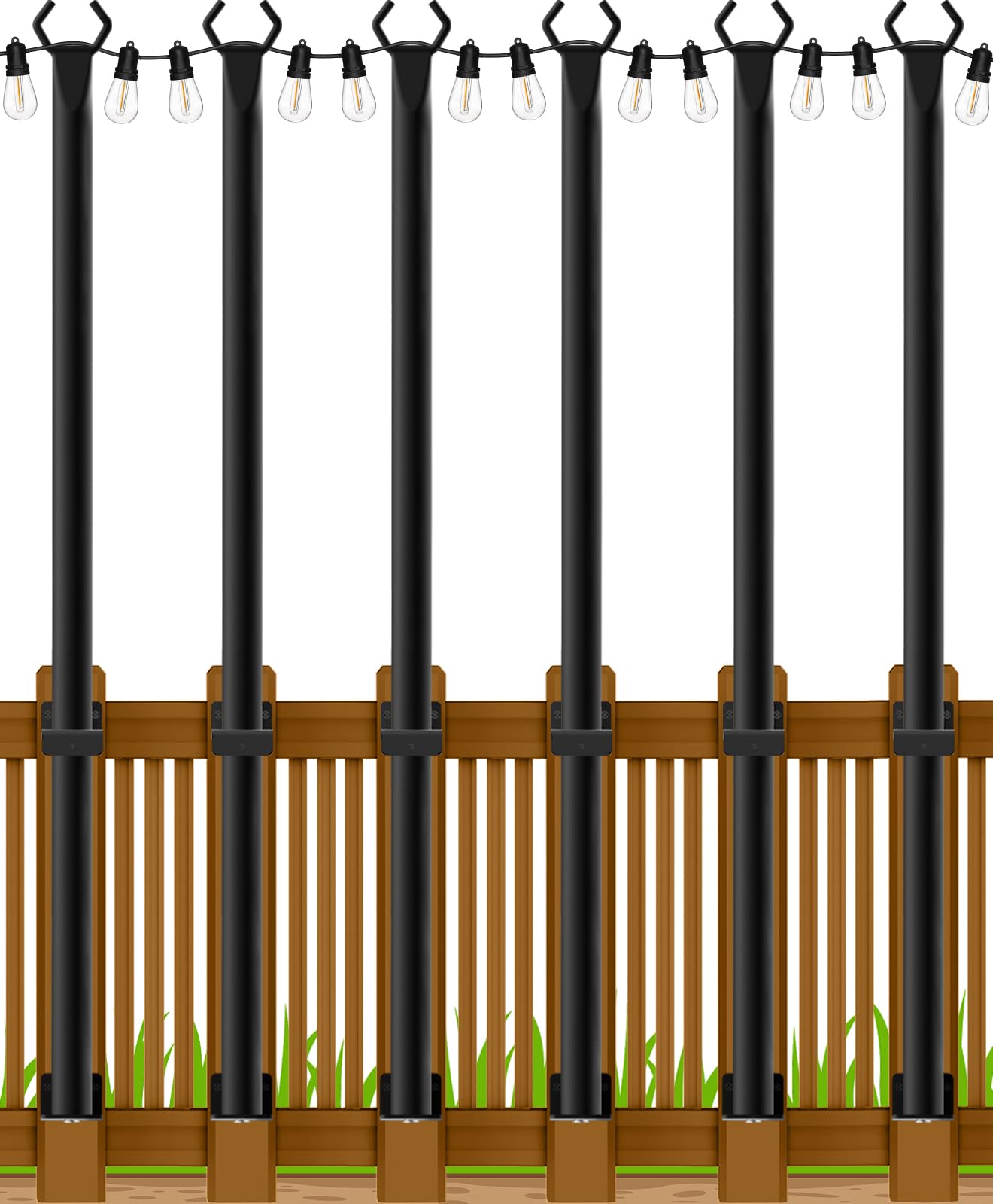 Beizelte 5Ft String Light Poles, Metal Outdoor Light Stand, 6 Pack, Black, Model SLP-Beizelte